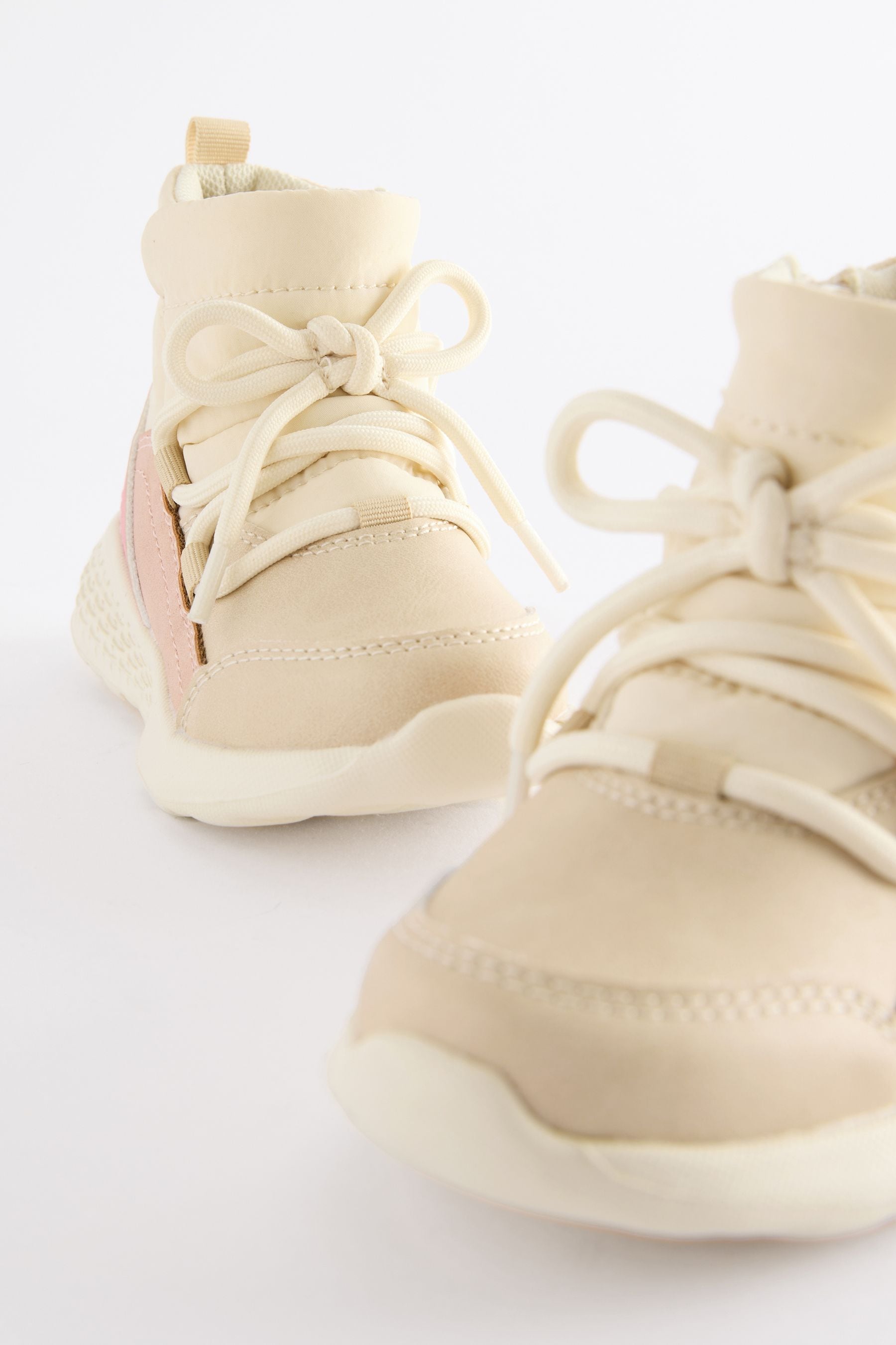 Neutral Pink Mock Lace Boots Trainers