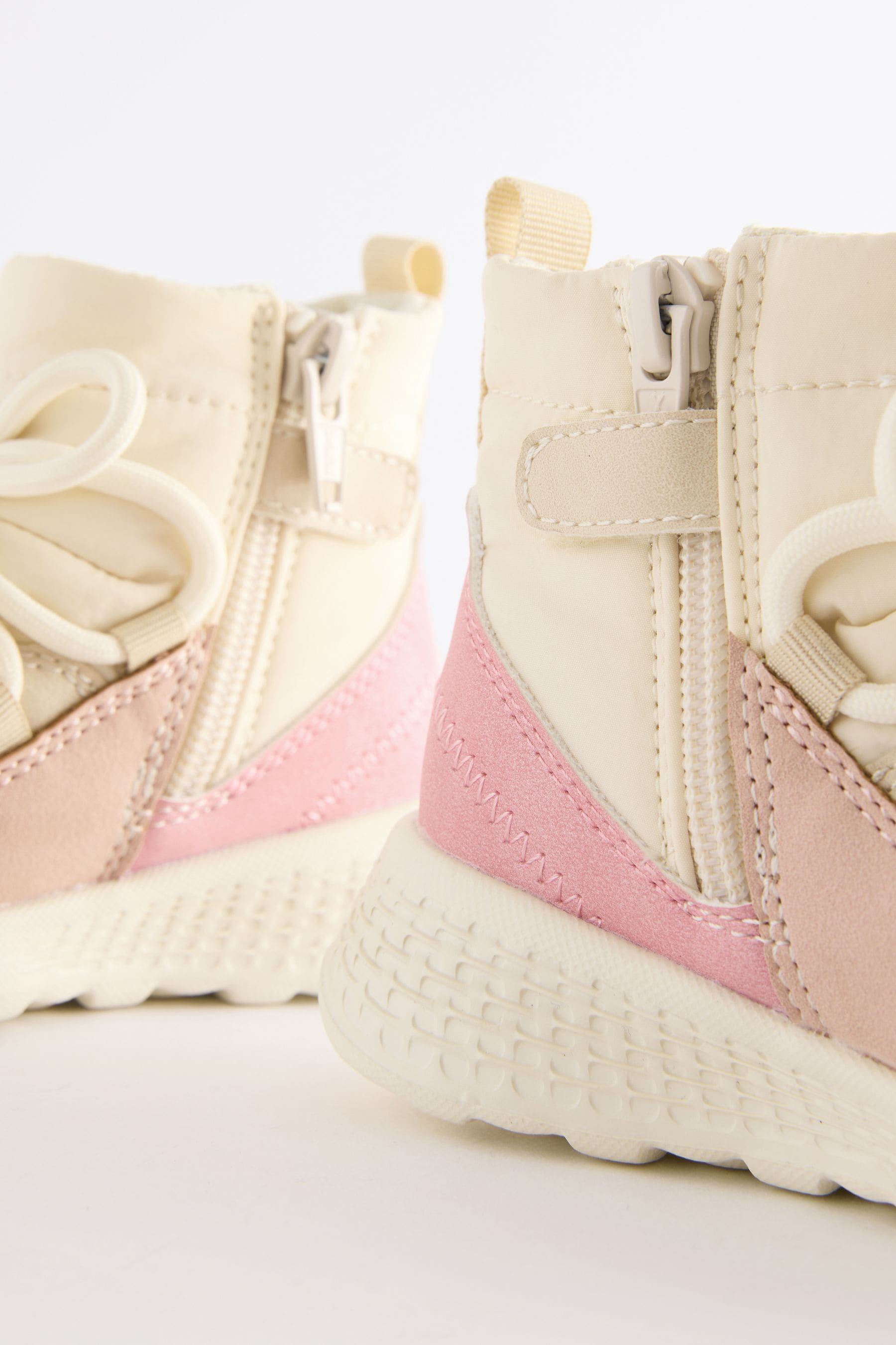 Neutral Pink Mock Lace Boots Trainers