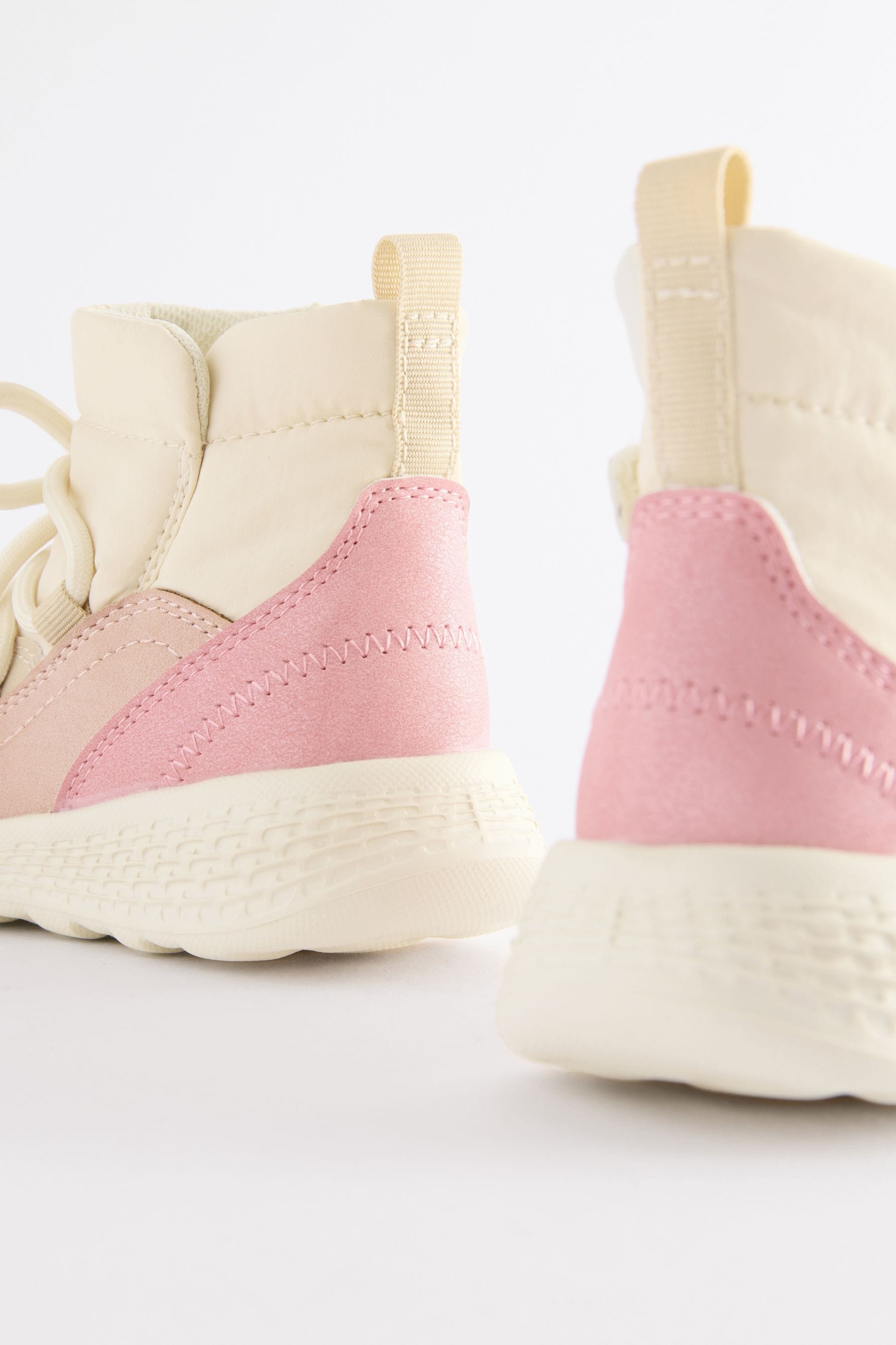 Neutral Pink Mock Lace Boots Trainers