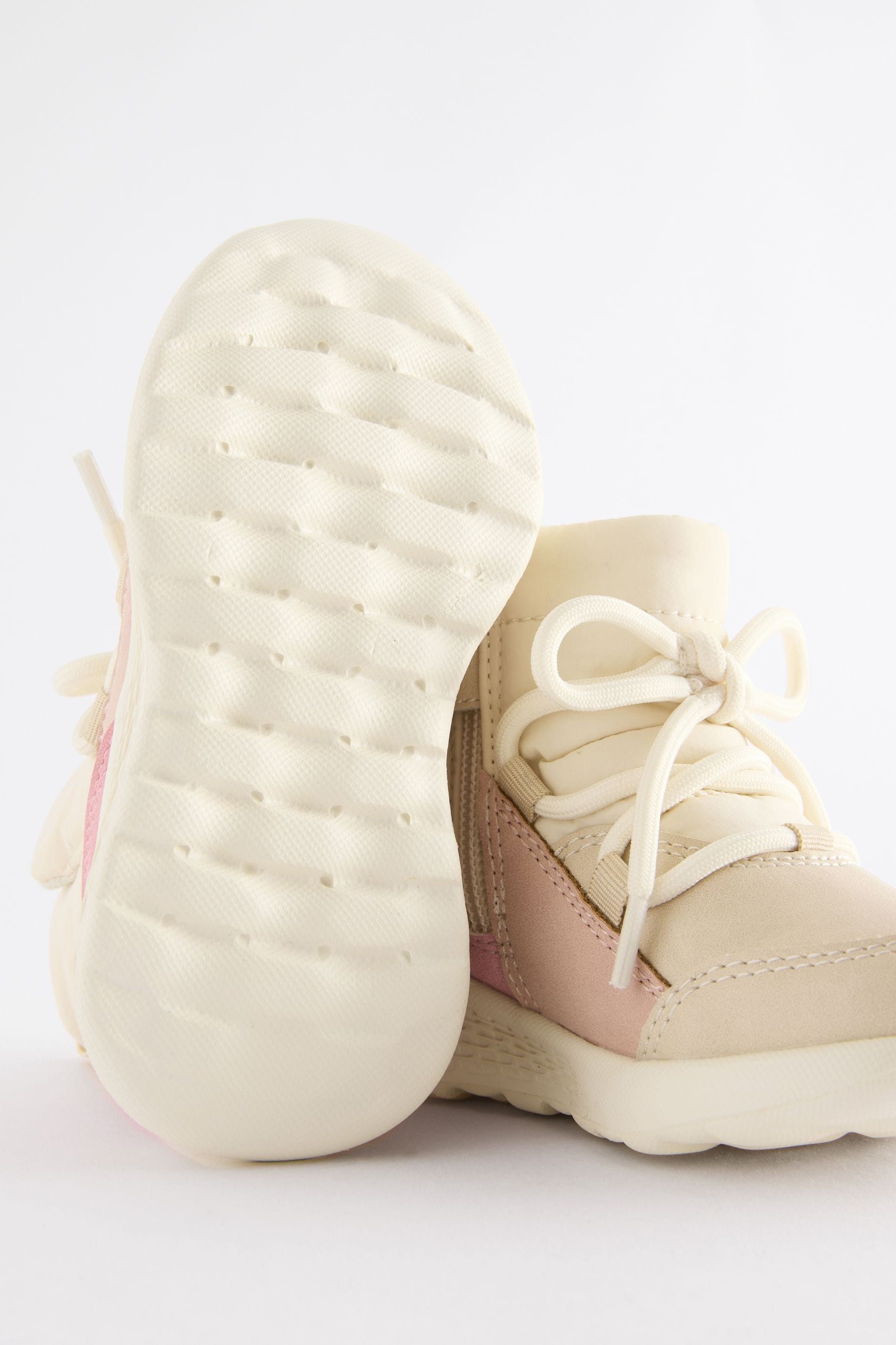 Neutral Pink Mock Lace Boots Trainers