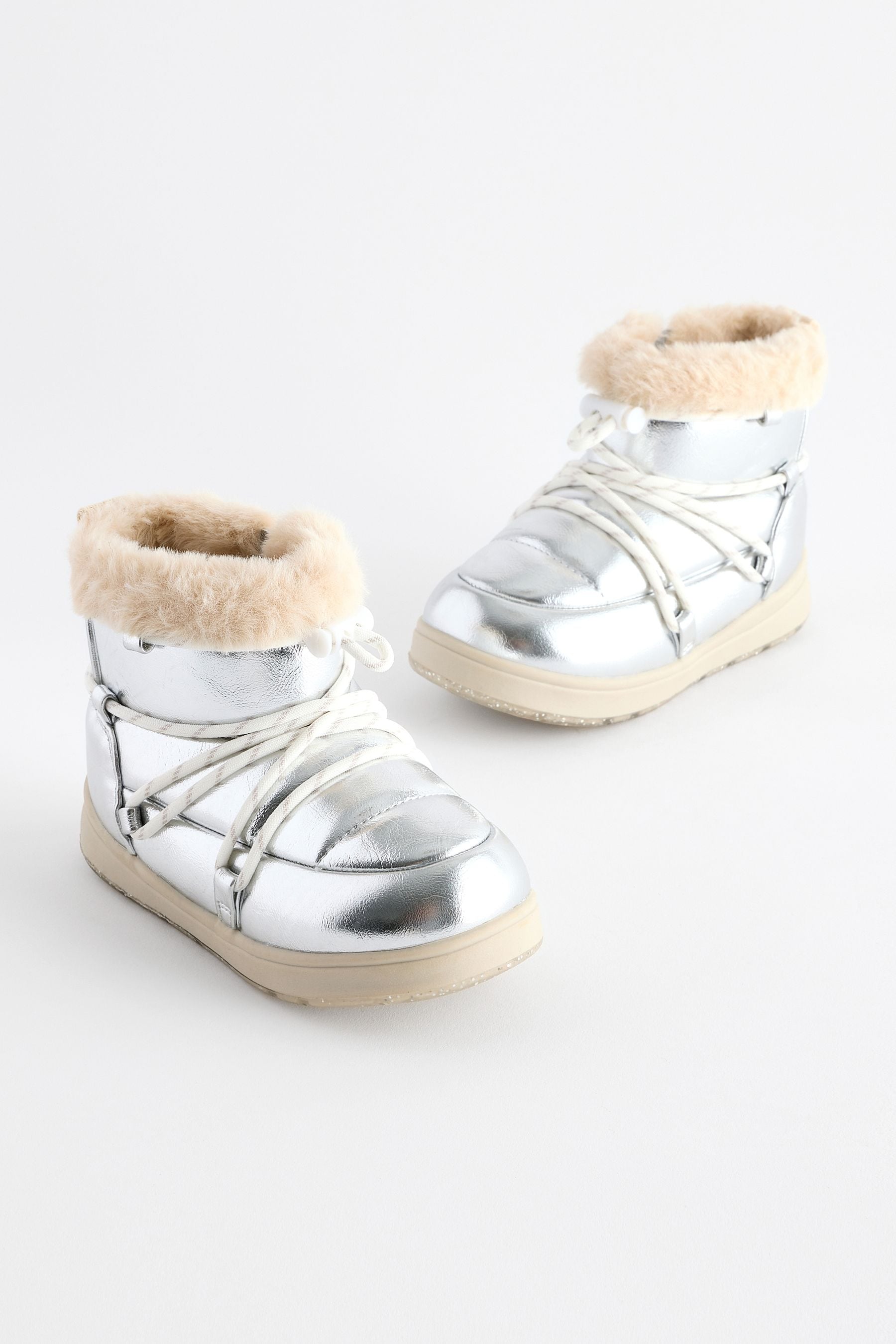 Silver Metallic Quilted Snow Boots