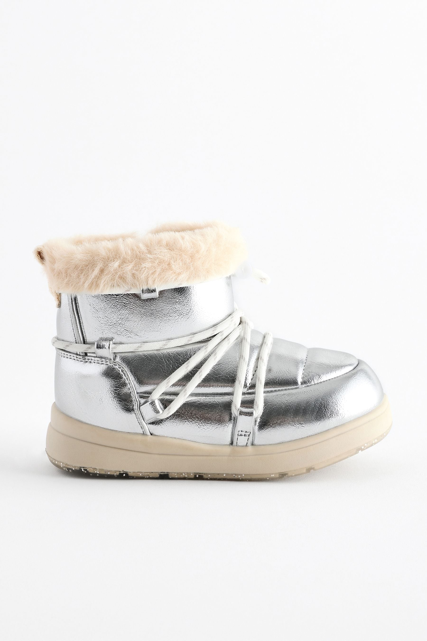 Silver Metallic Quilted Snow Boots