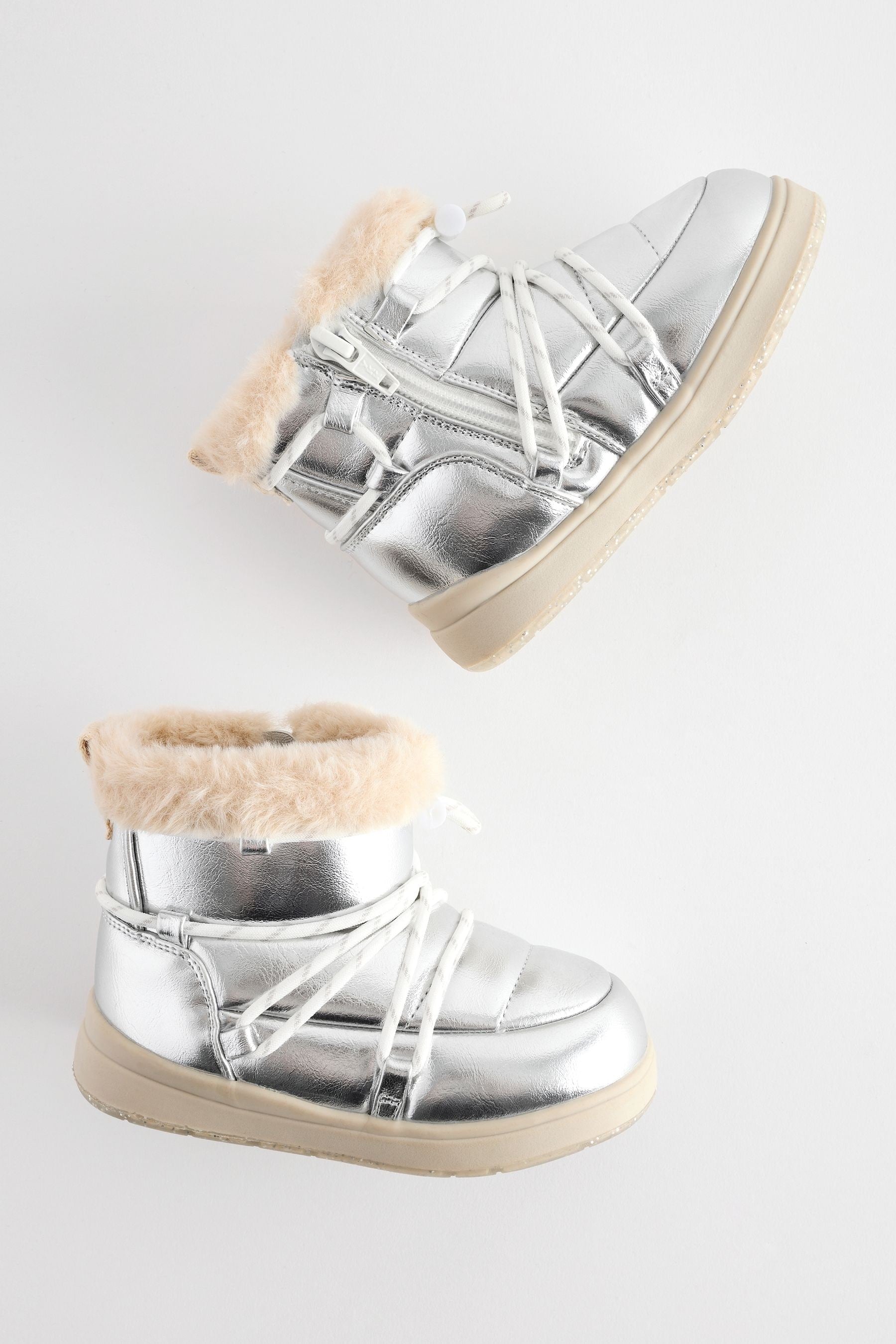 Silver Metallic Quilted Snow Boots