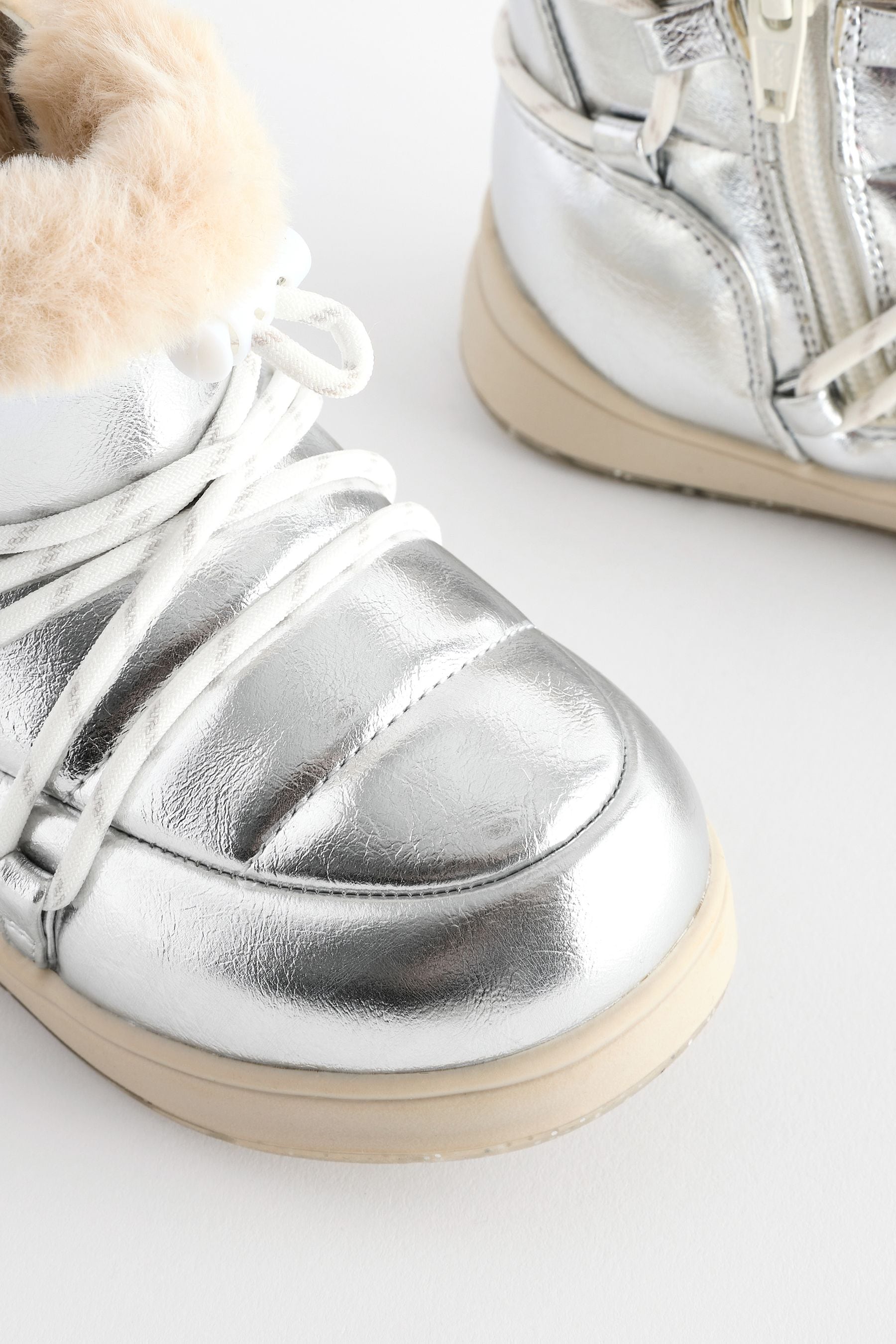 Silver Metallic Quilted Snow Boots