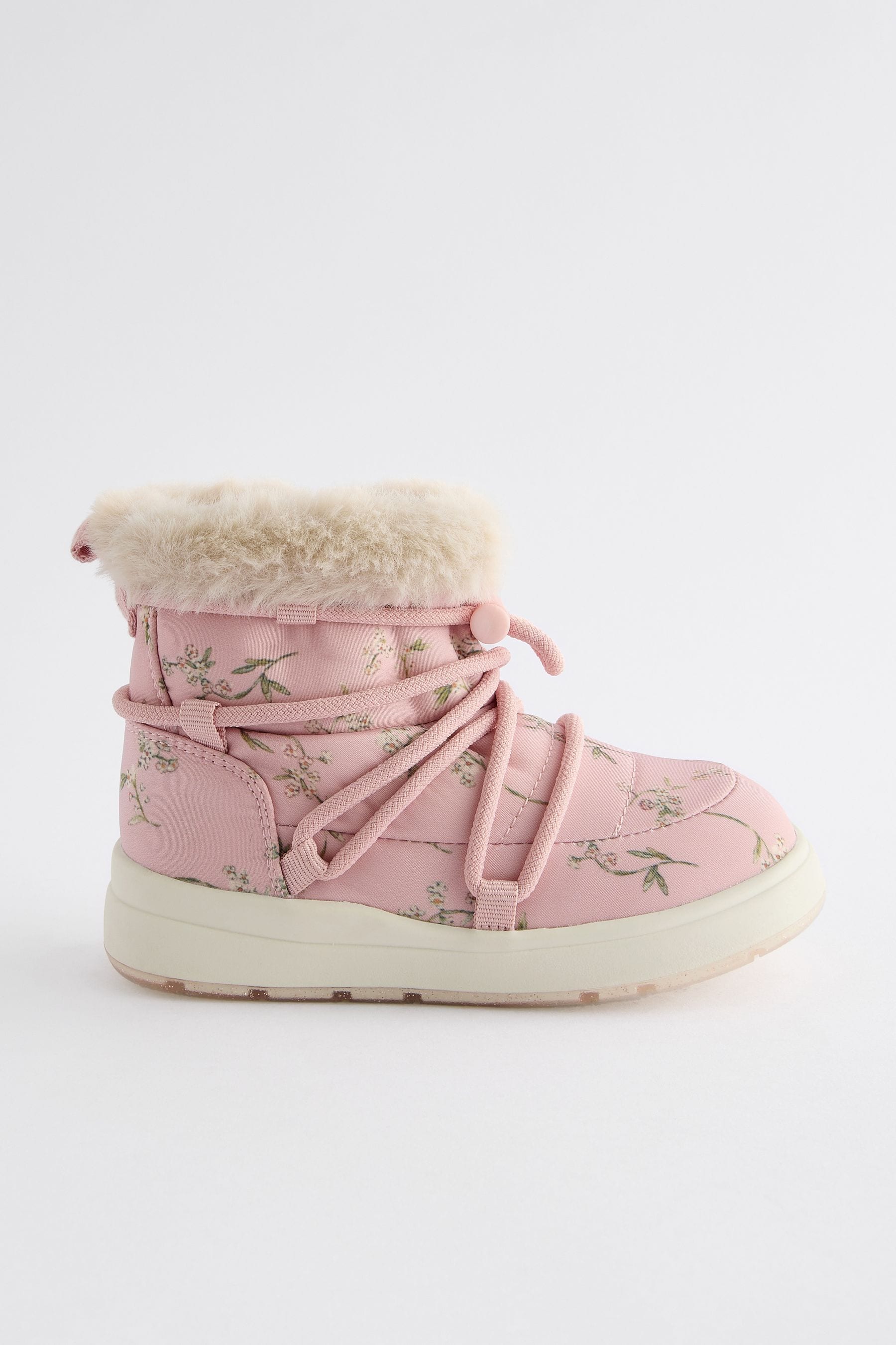 Pink Floral Quilted Snow Boots