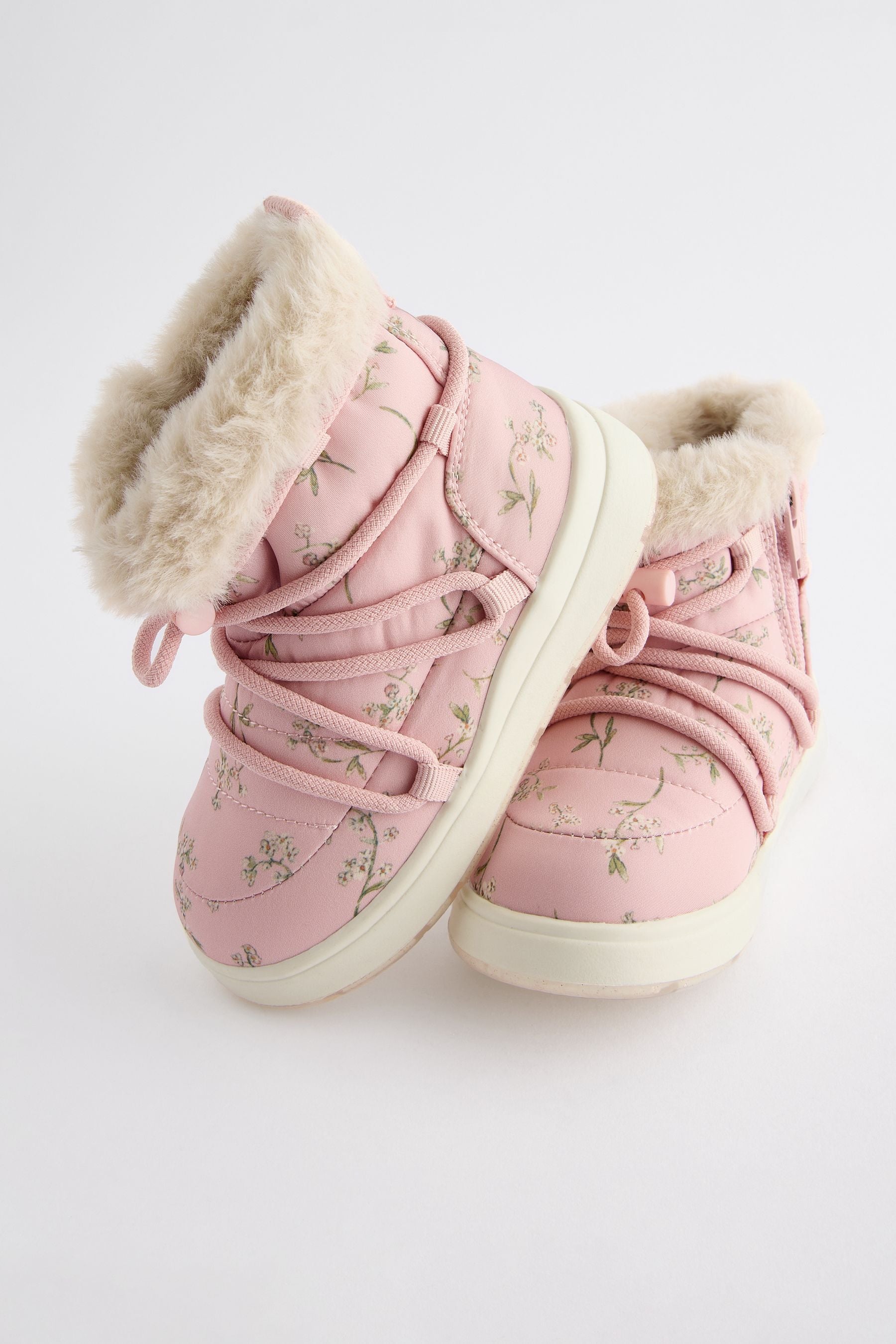 Pink Floral Quilted Snow Boots