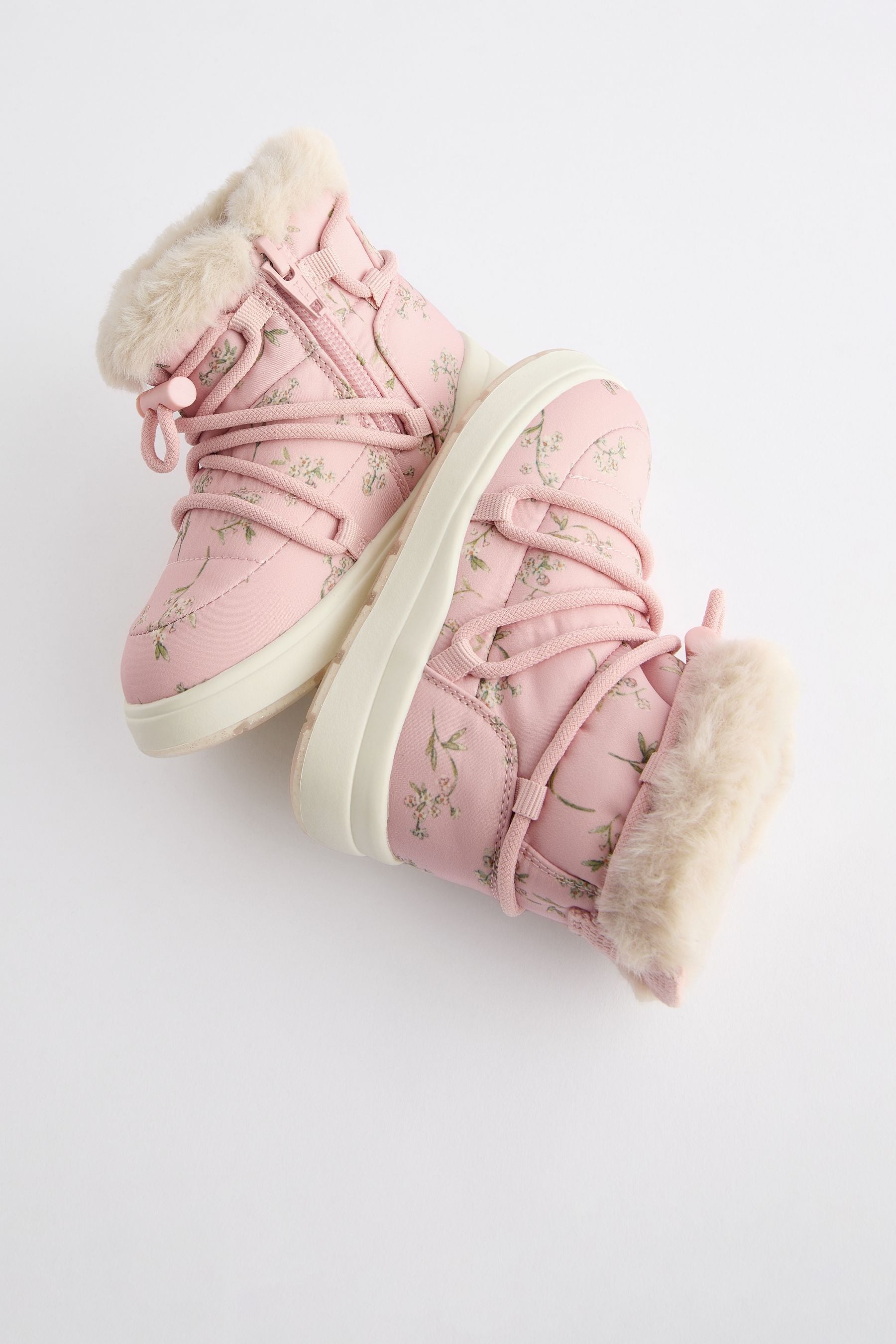 Pink Floral Quilted Snow Boots