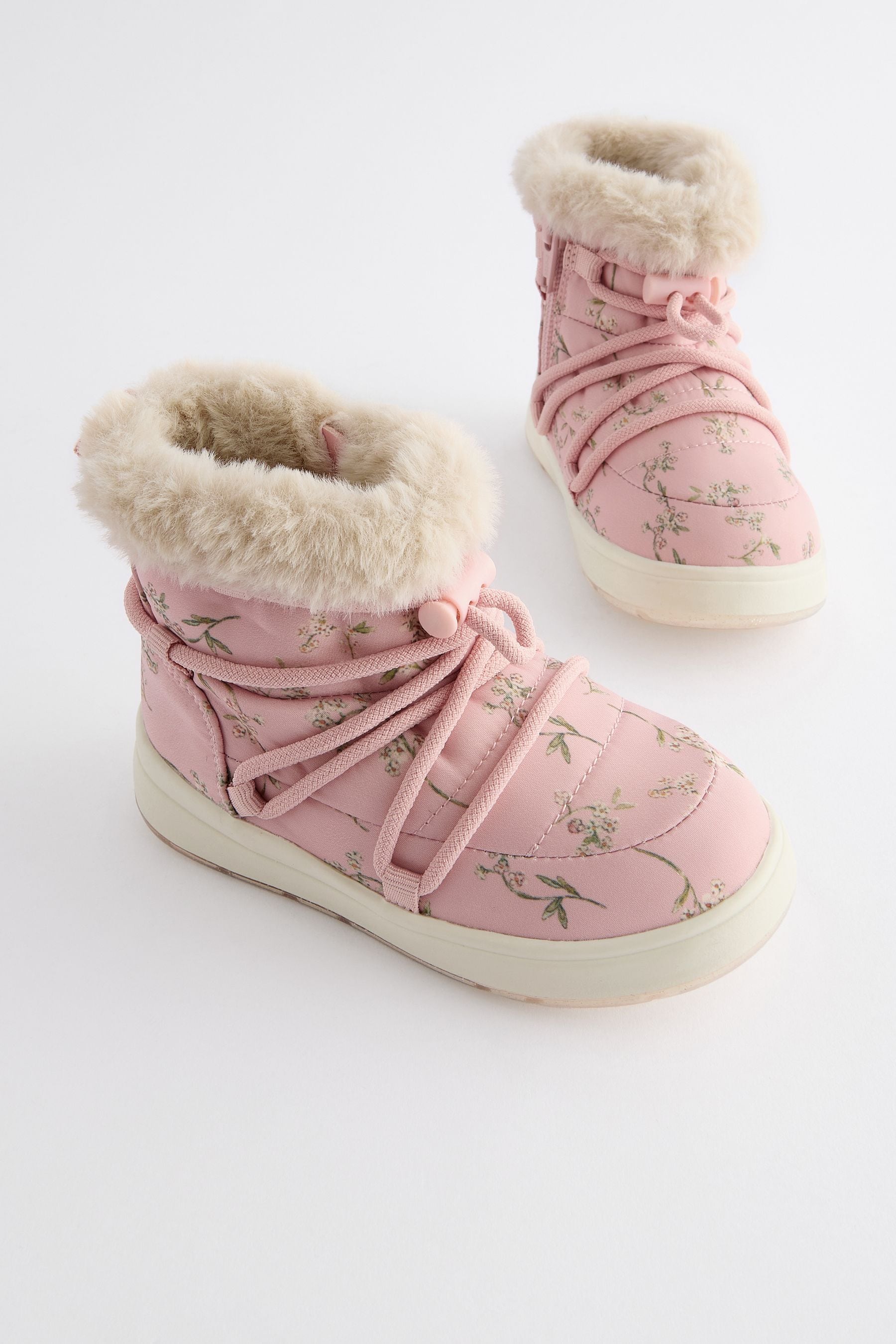 Pink Floral Quilted Snow Boots