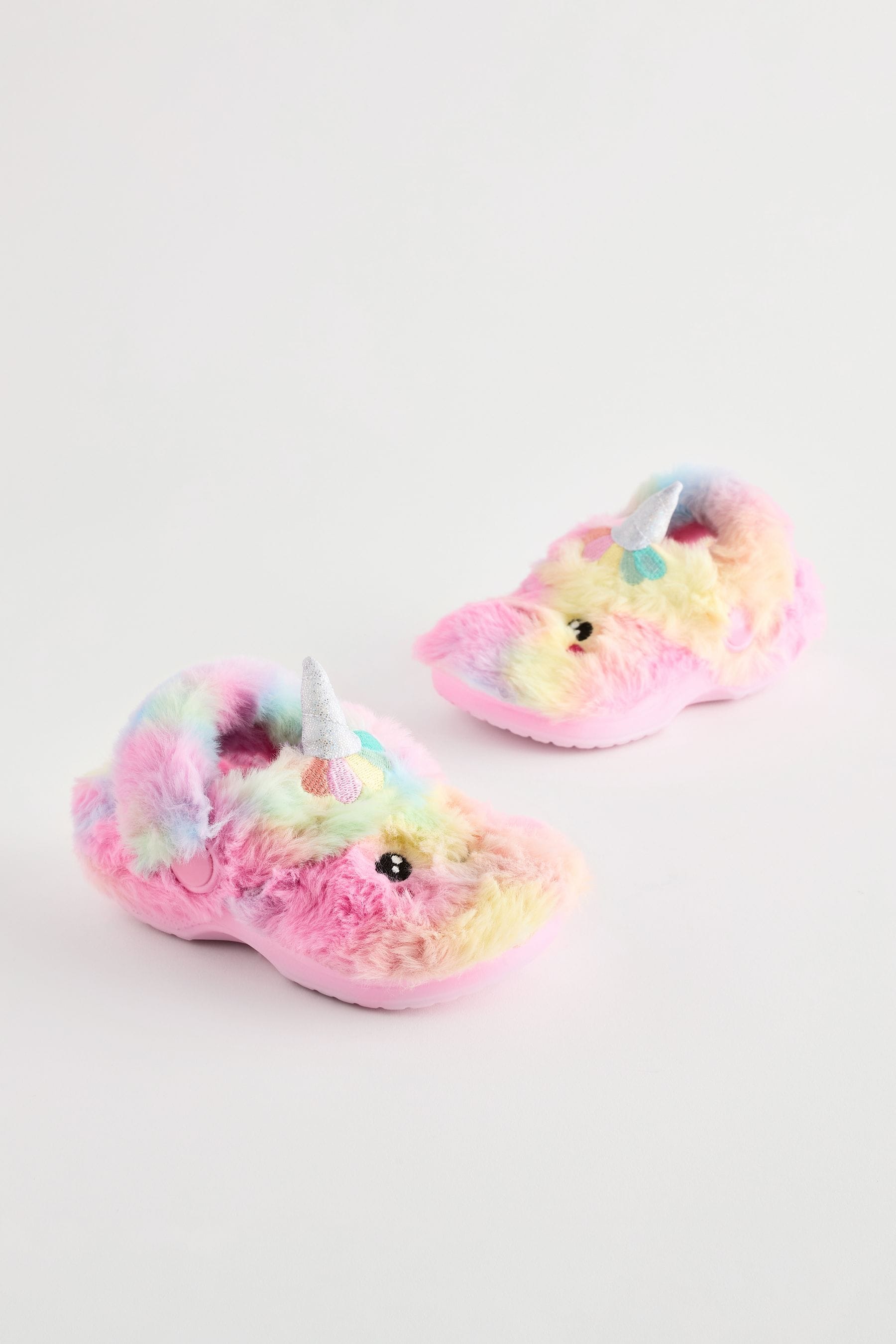 Multi Unicorn Faux Fur Clog Slippers