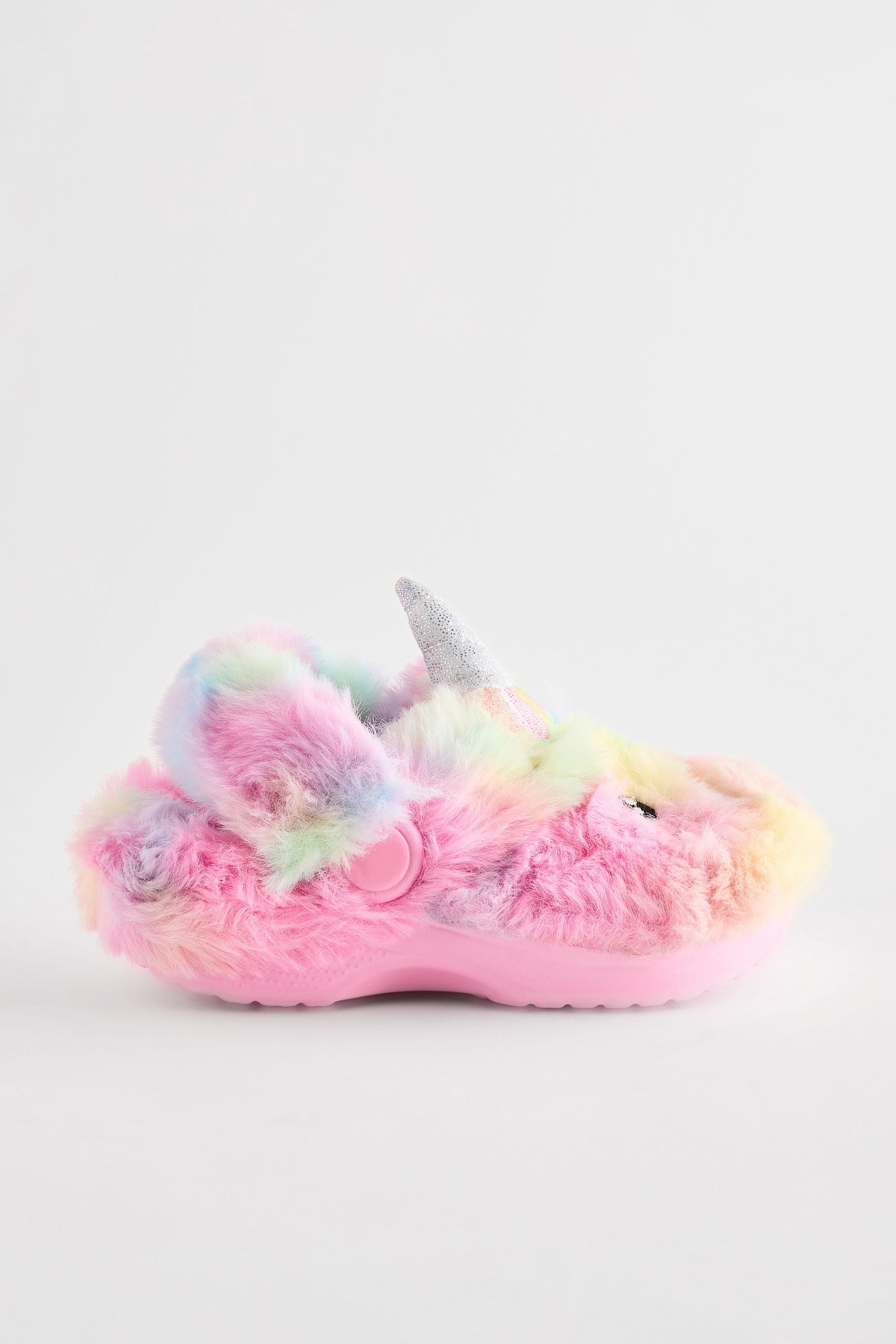 Multi Unicorn Faux Fur Clog Slippers