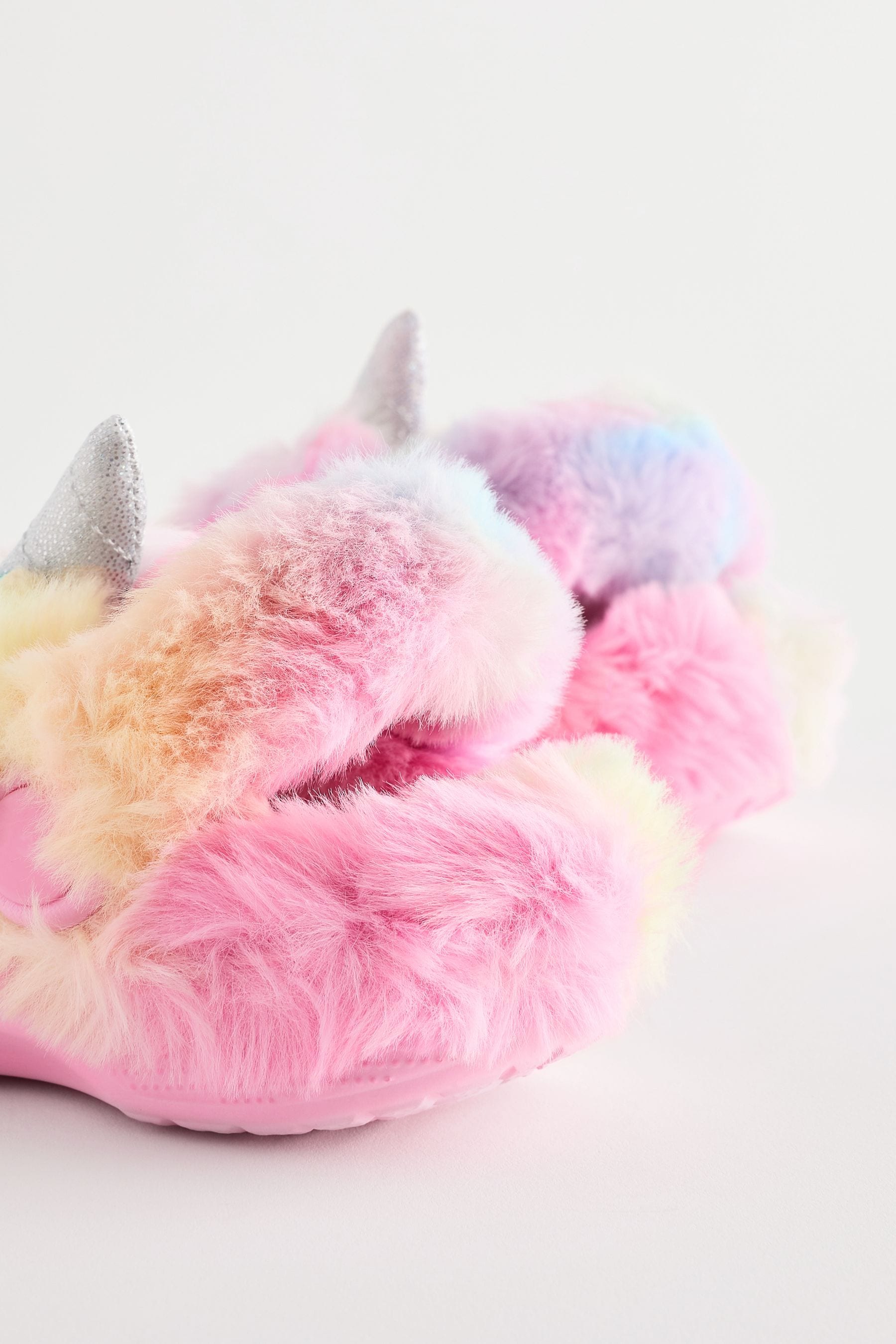 Multi Unicorn Faux Fur Clog Slippers