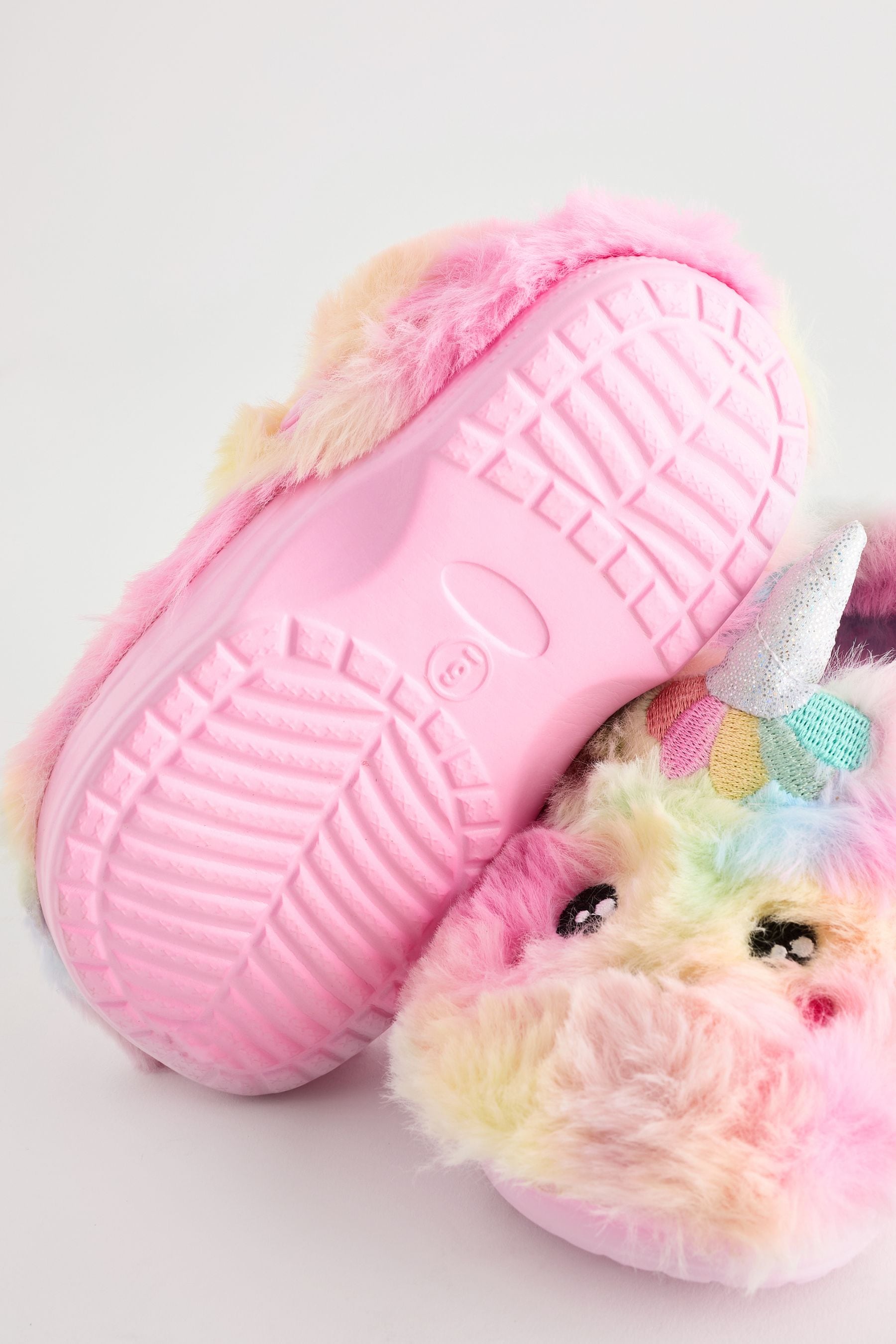 Multi Unicorn Faux Fur Clog Slippers