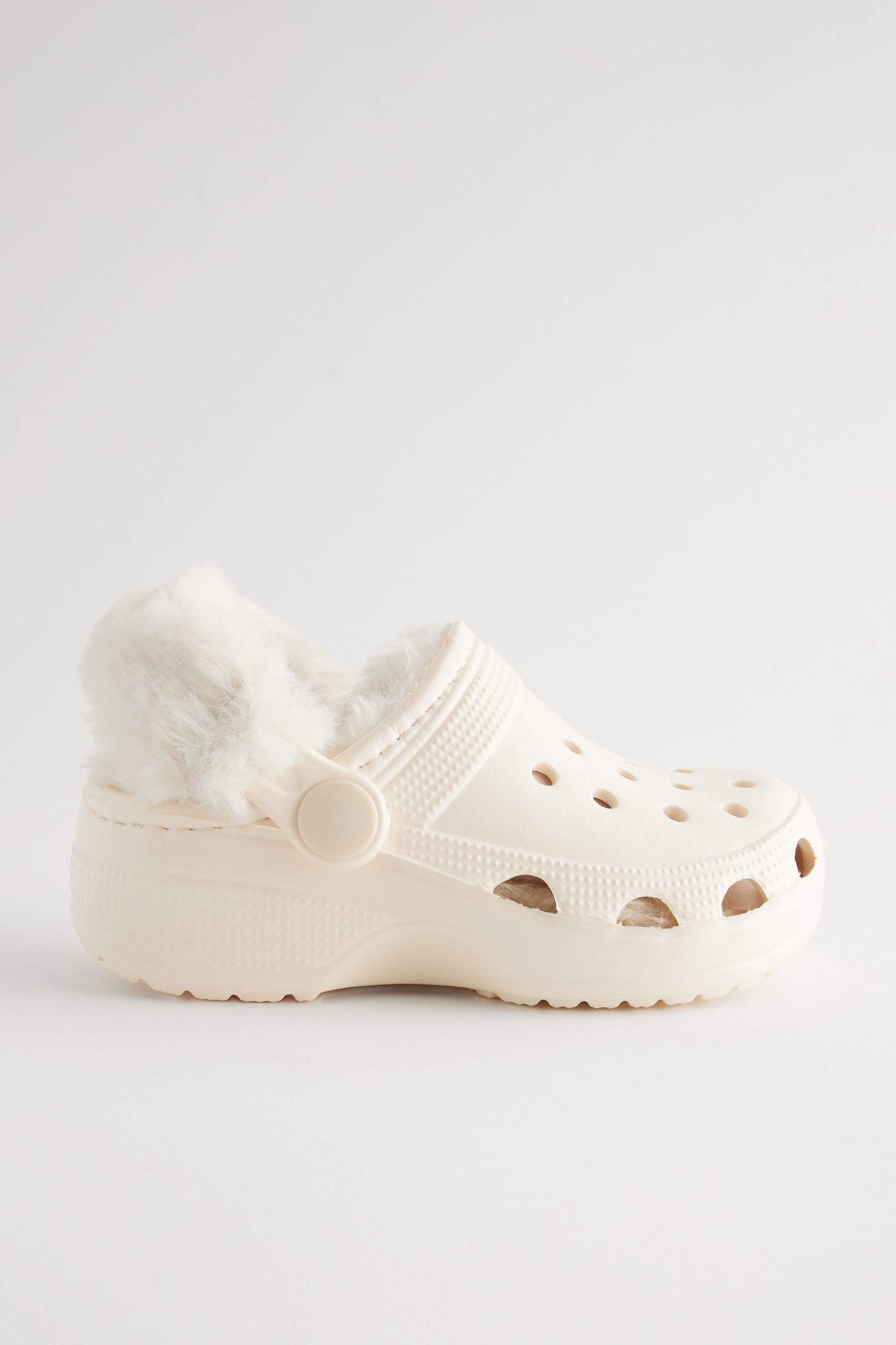 Neutral White Faux Fur Lined Clog Slippers