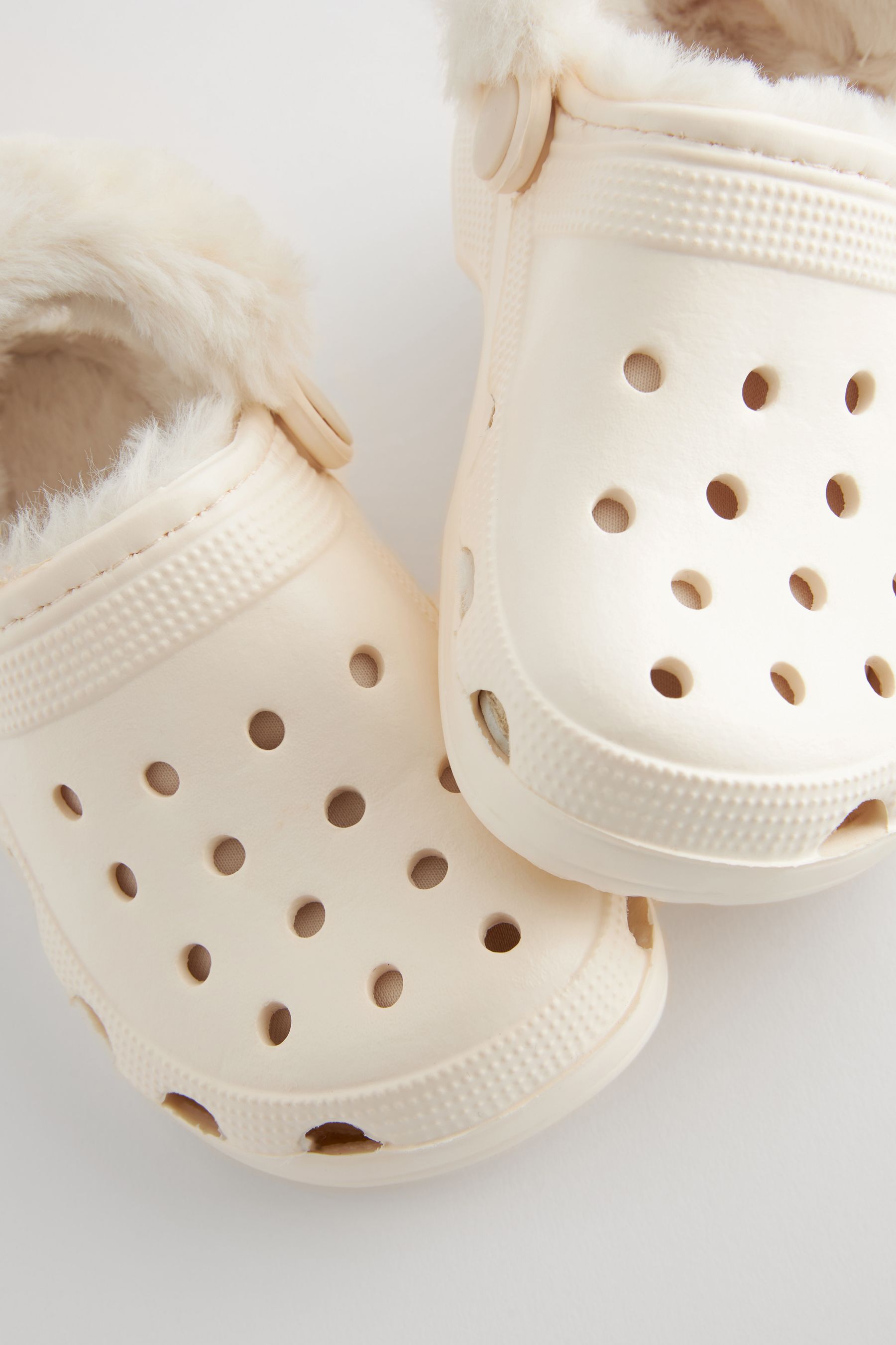 Neutral White Faux Fur Lined Clog Slippers