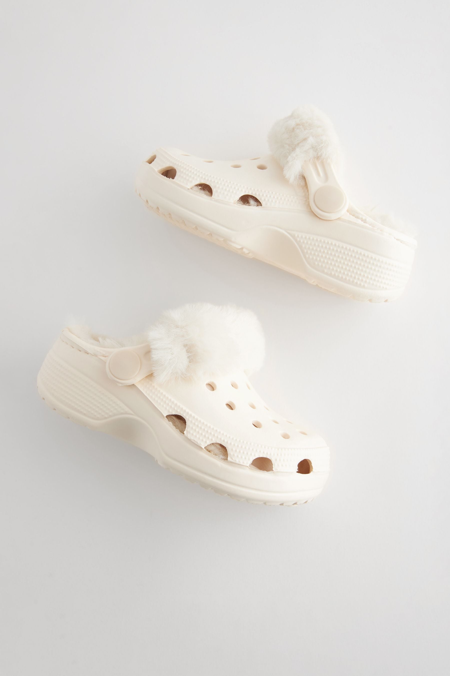 Neutral White Faux Fur Lined Clog Slippers