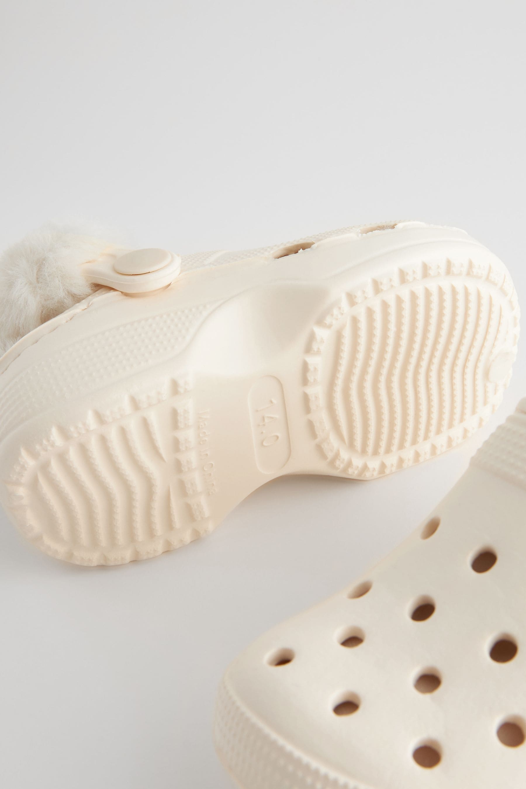 Neutral White Faux Fur Lined Clog Slippers