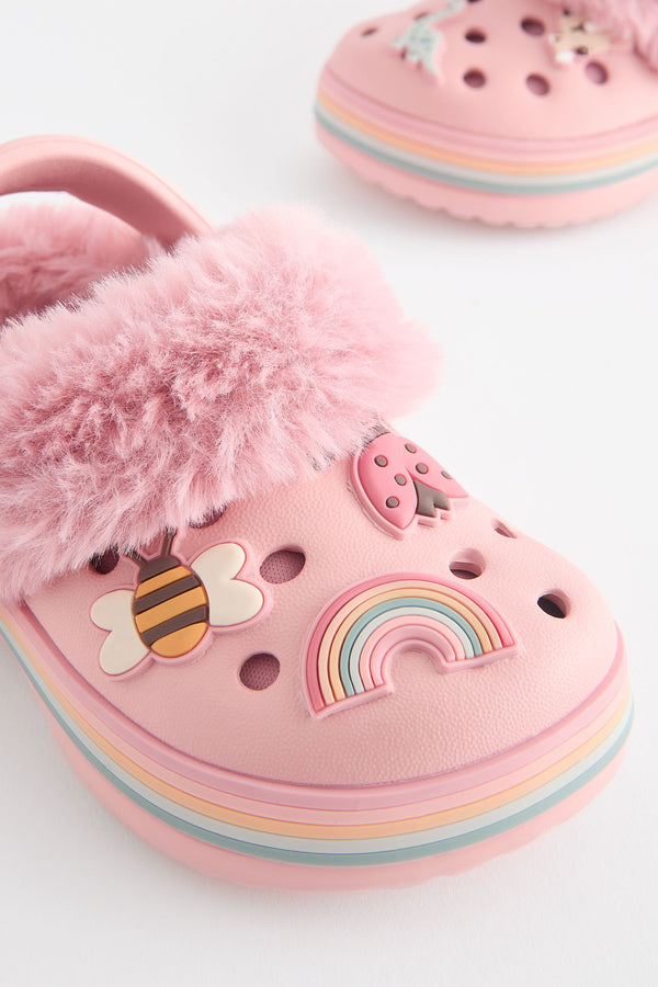 Pink Character Faux Fur Lined Clog Slippers