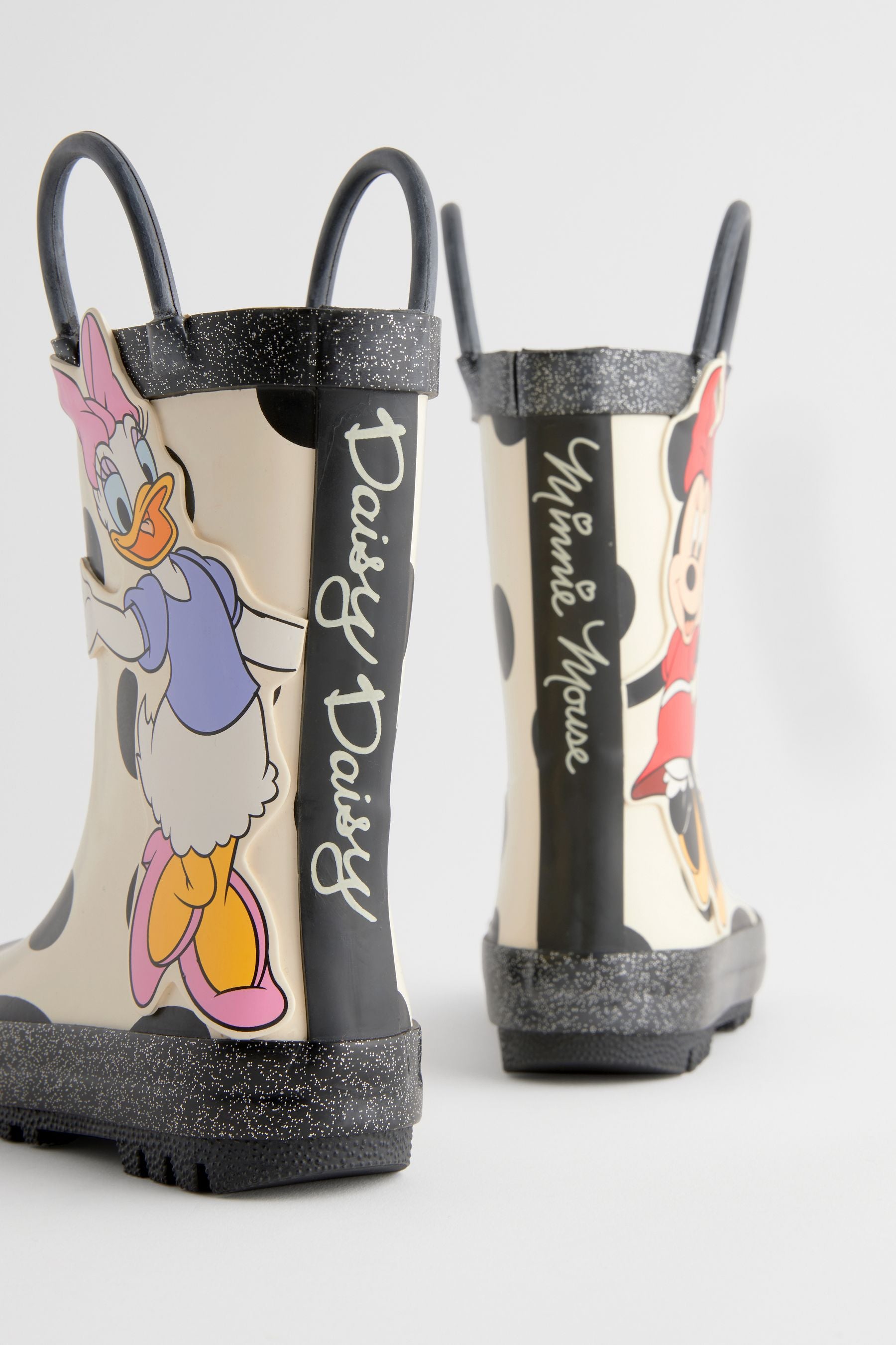 Black/White Minnie Mouse/Daisy Duck License Handle Wellies