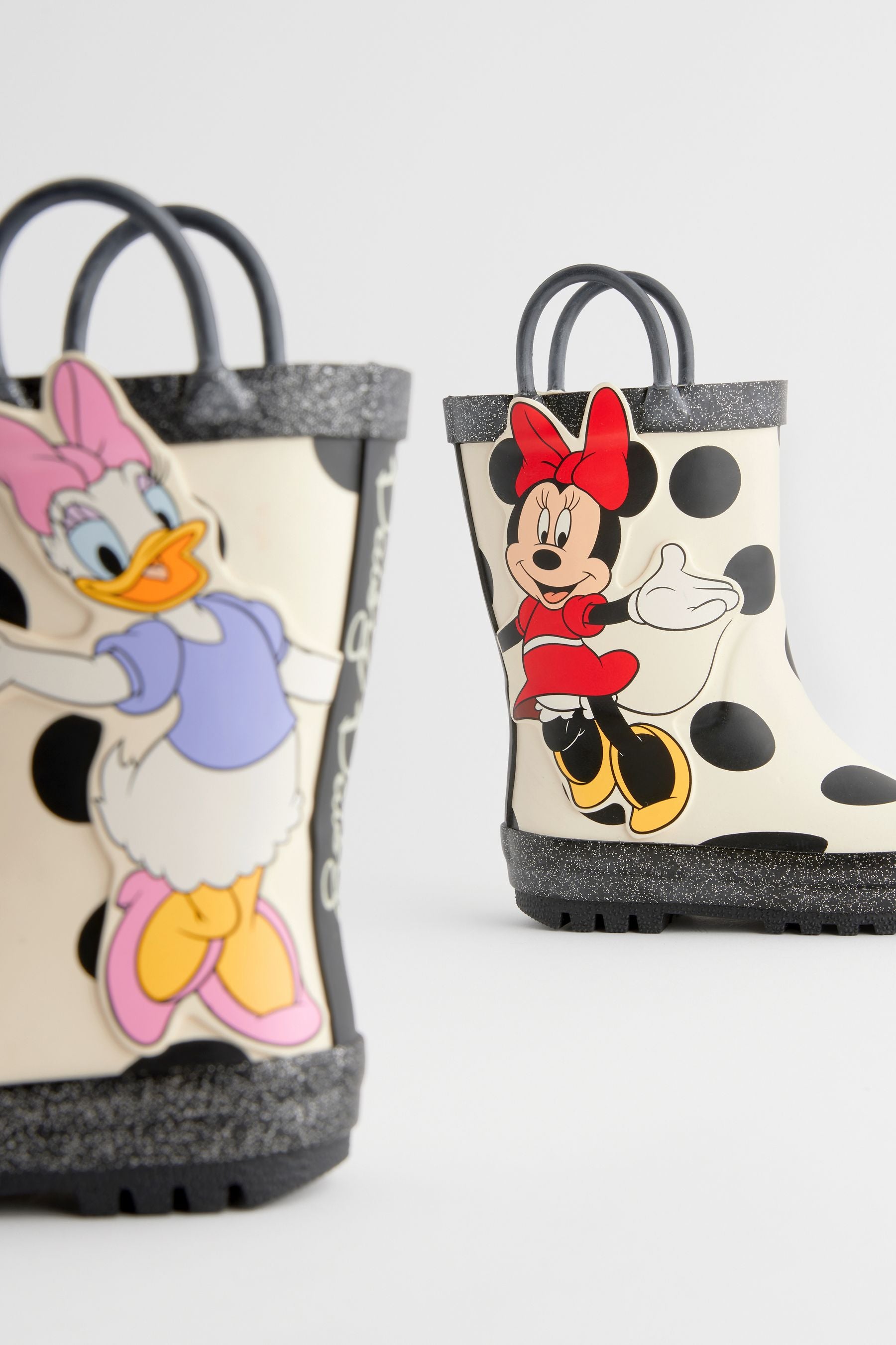 Black/White Minnie Mouse/Daisy Duck License Handle Wellies