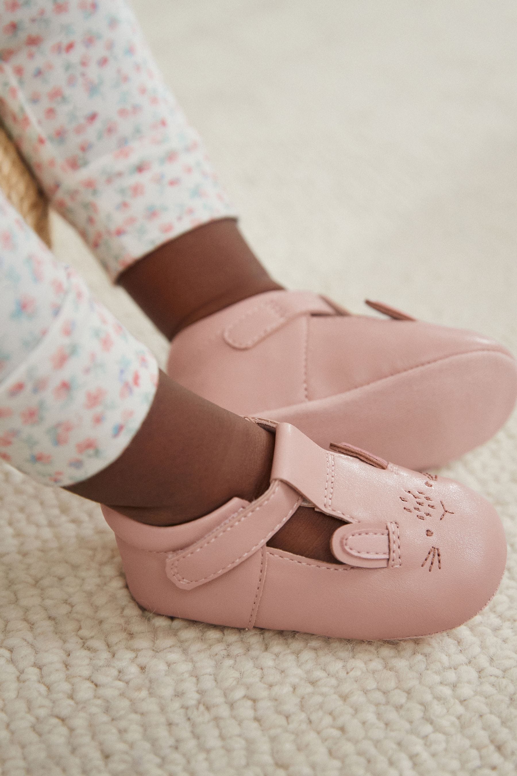 Pink Bunny T-Bar Baby Shoes (0-24mths)