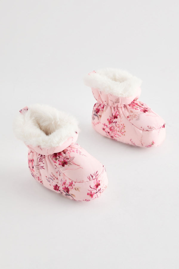 Pink Floral Baby Bootie Shoes (0-24mths)