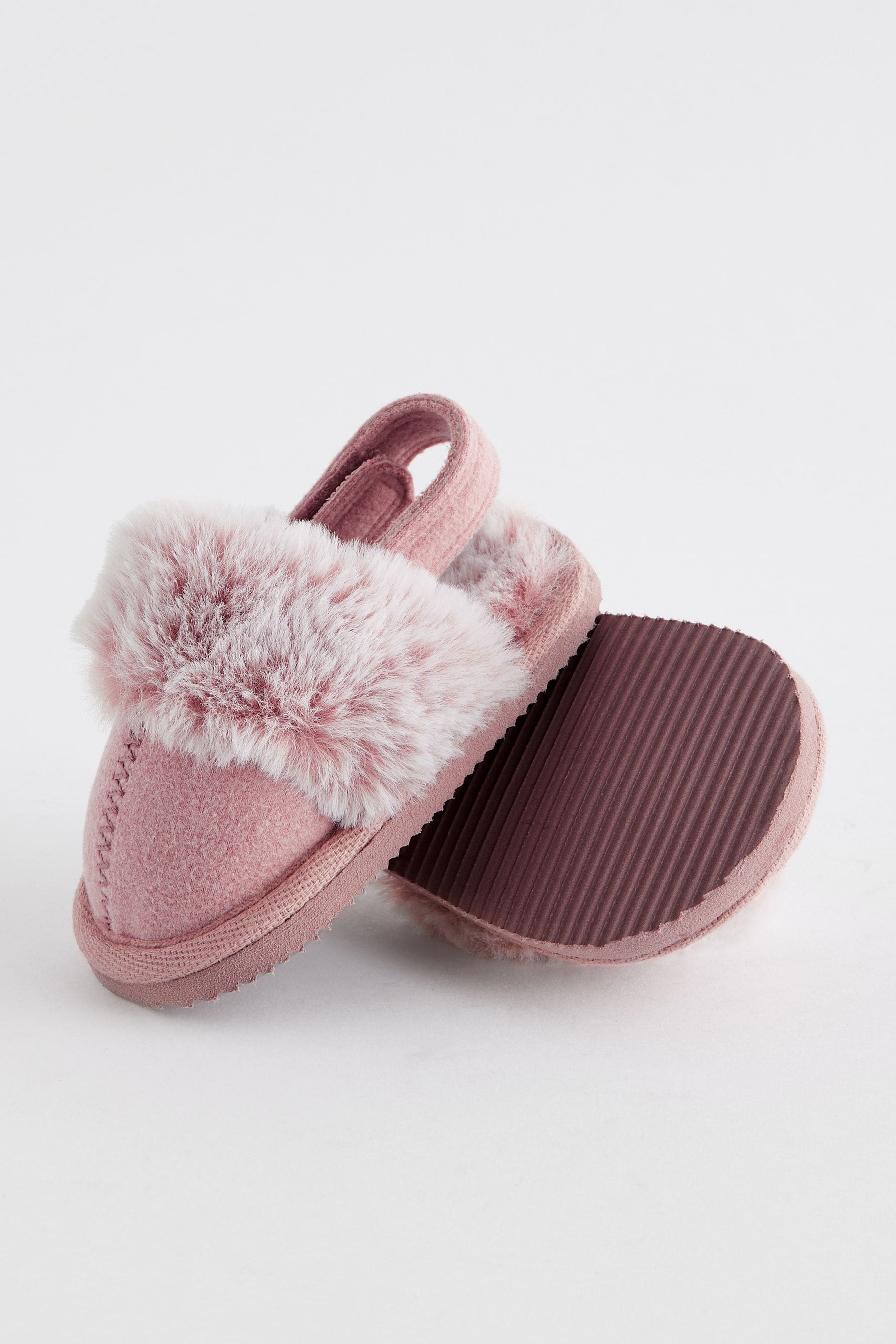 Pink Faux Fur Lined Mule Baby Slippers (0-18mths)