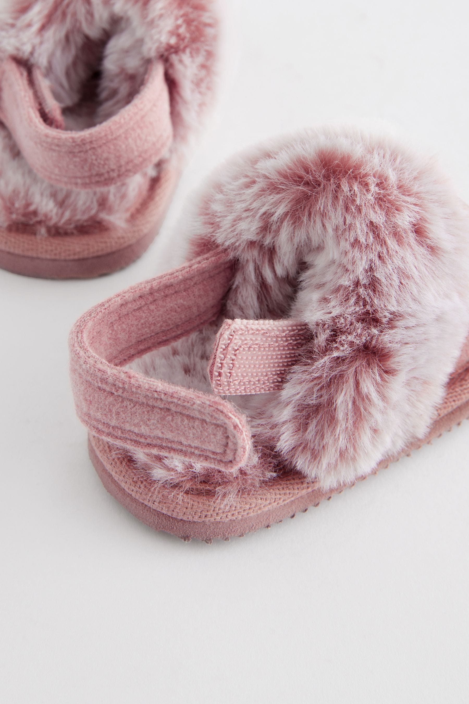 Pink Faux Fur Lined Mule Baby Slippers (0-18mths)