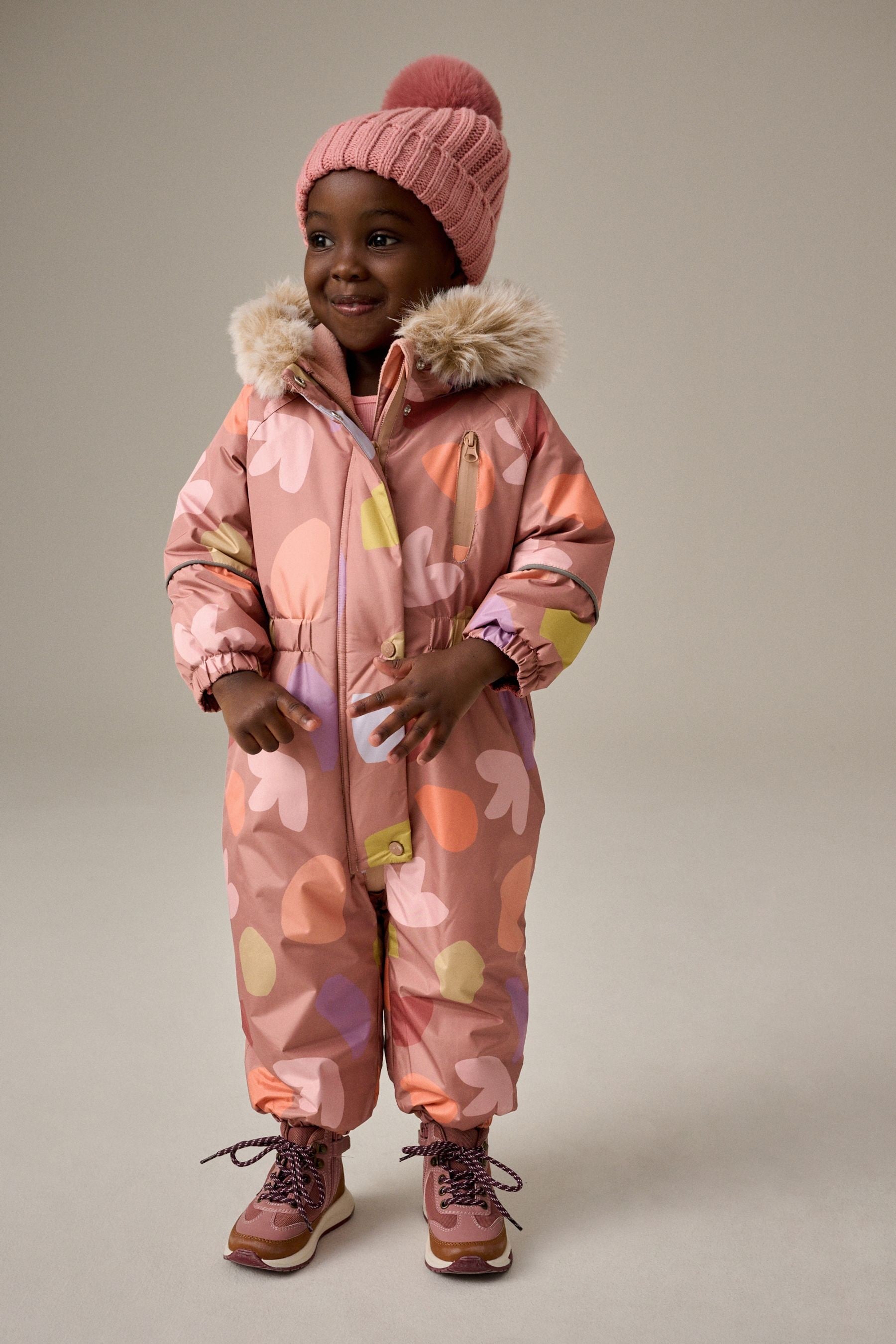 Mink Waterproof Faux Fur Trim Printed Snowsuit (3mths-7yrs)