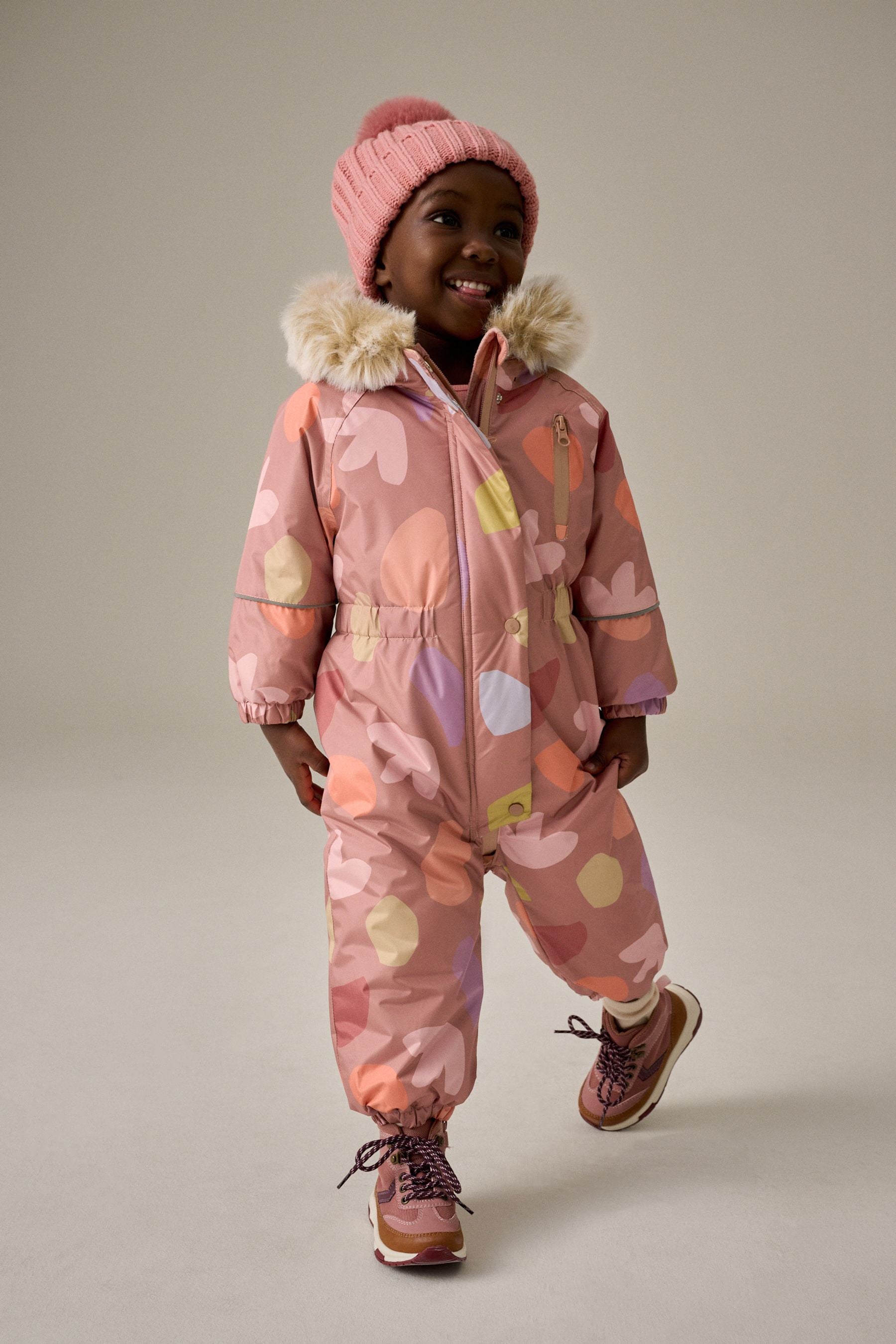 Mink Waterproof Faux Fur Trim Printed Snowsuit (3mths-7yrs)