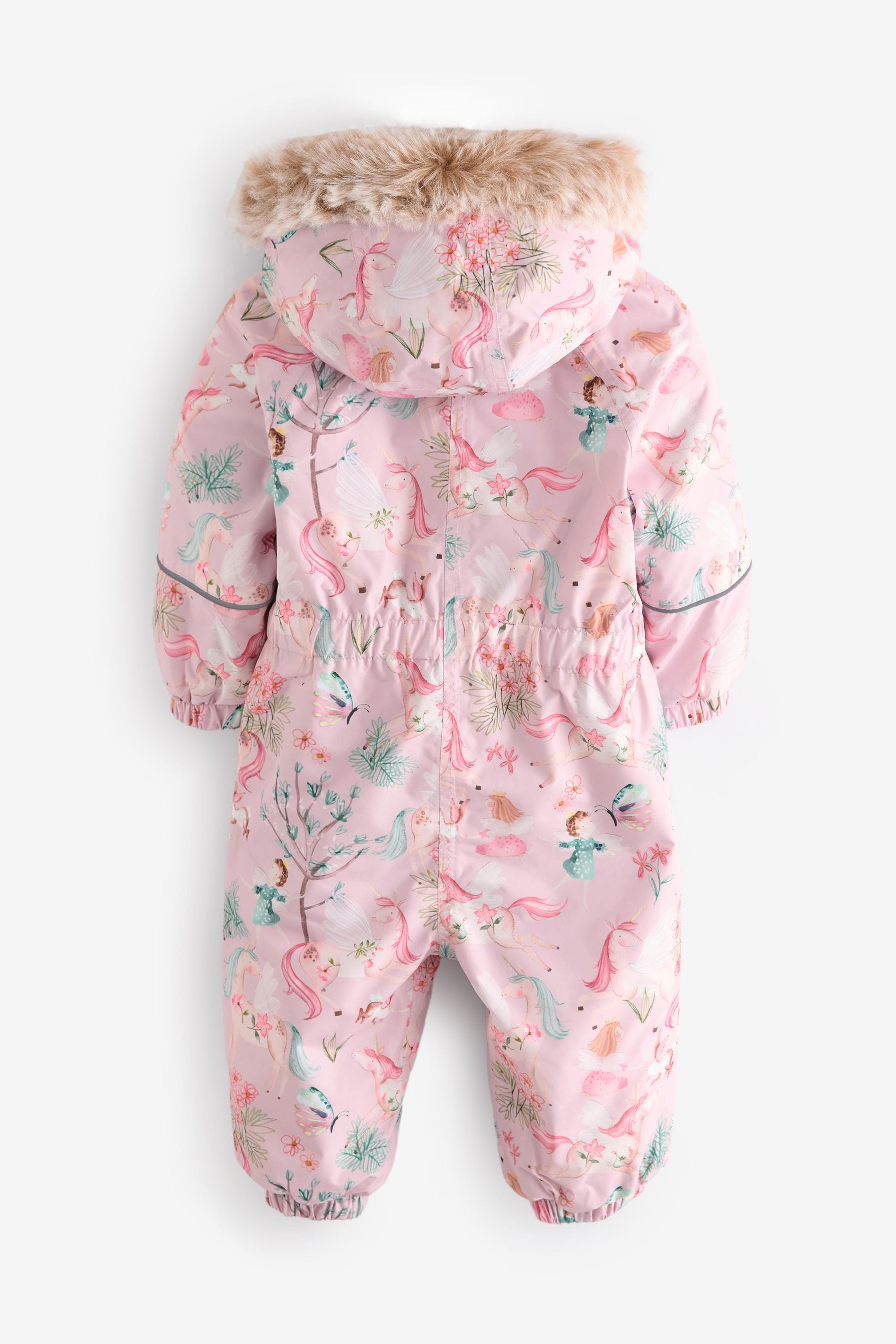 Pink Unicorn Waterproof Faux Fur Trim Printed Snowsuit (3mths-7yrs)