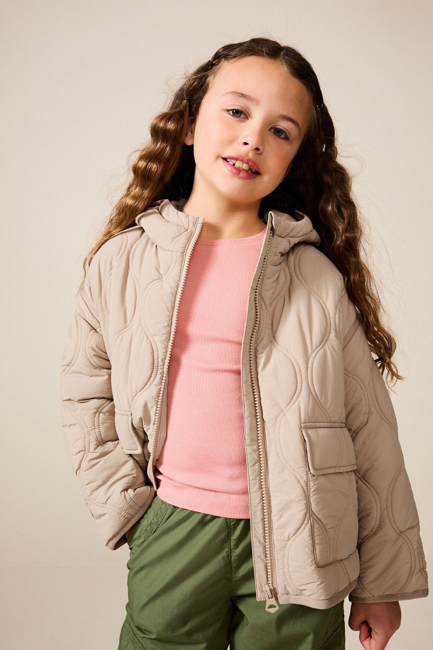 Neutral Shower Resistant Onion Quilted Padded Coat (3-12yrs)