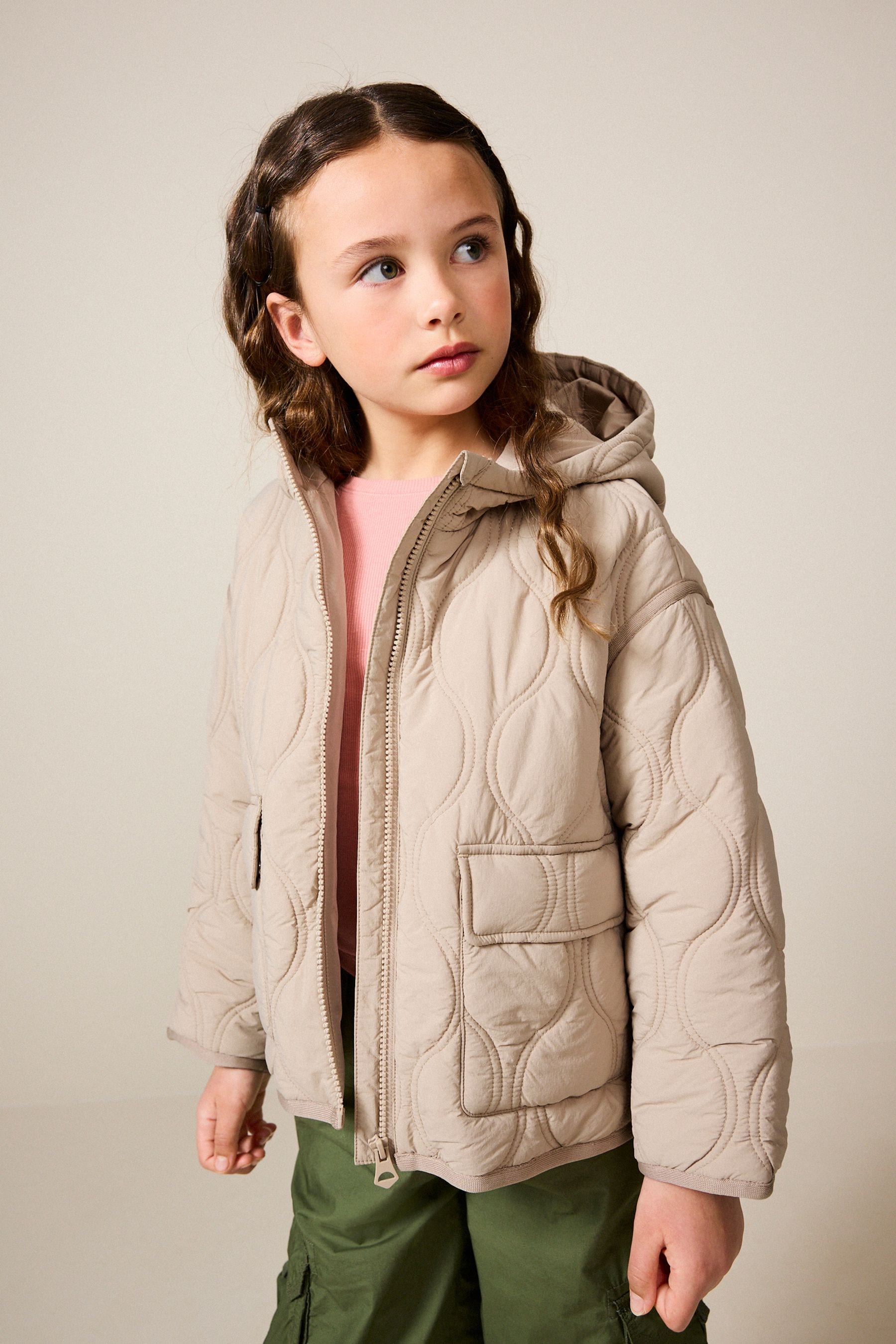 Neutral Shower Resistant Onion Quilted Padded Coat (3-12yrs)