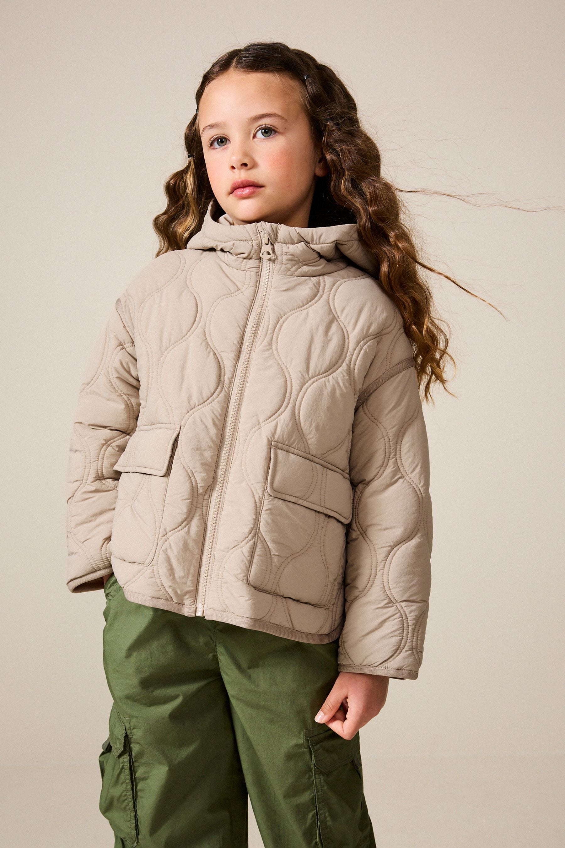 Neutral Shower Resistant Onion Quilted Padded Coat (3-12yrs)