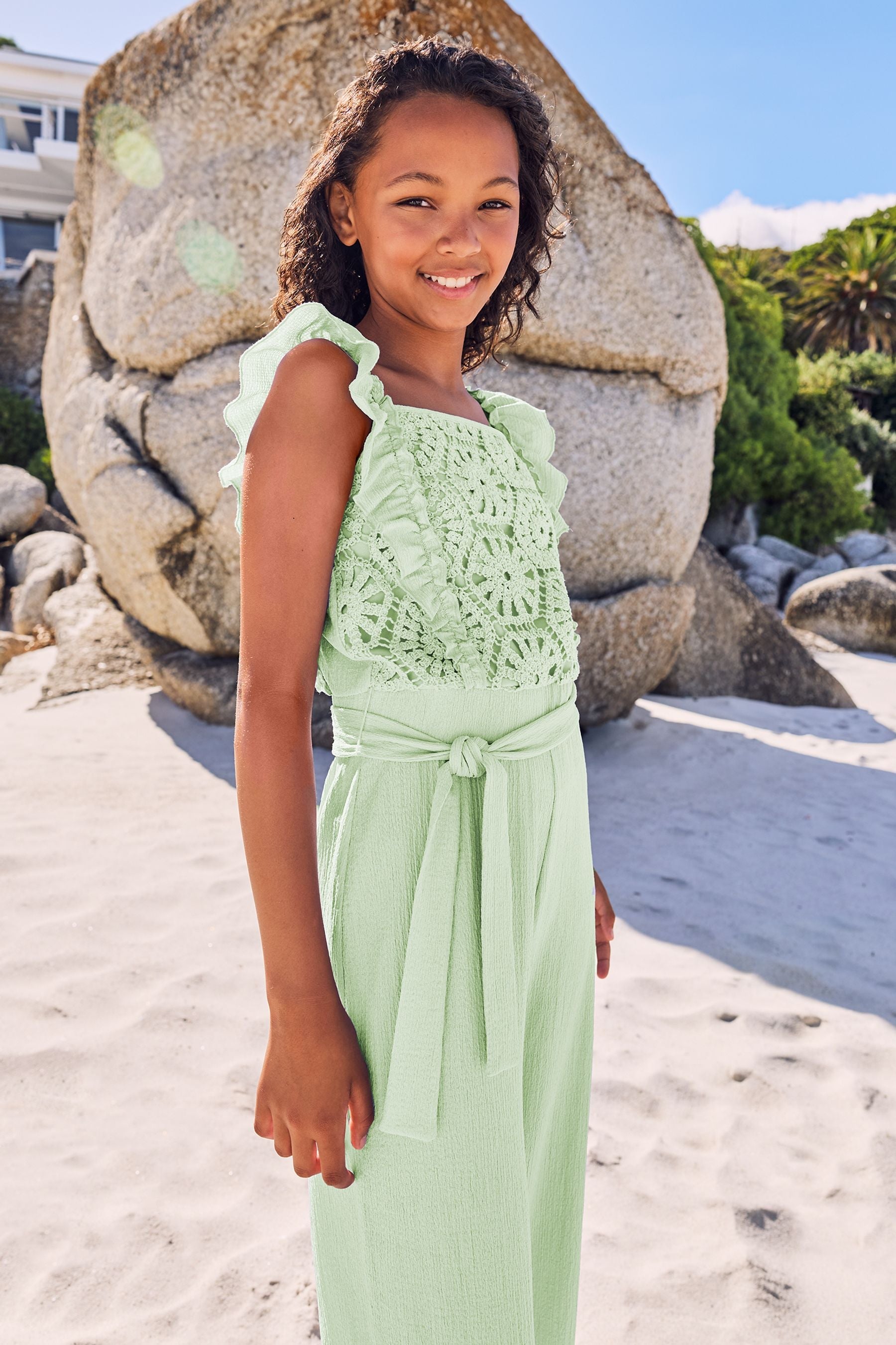 Green Crochet Jersey Jumpsuit (5-16yrs)