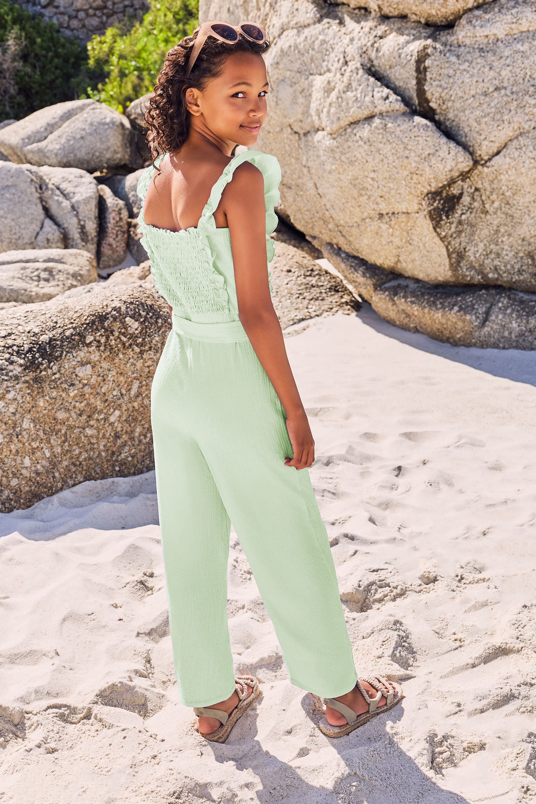 Green Lipsy Crochet Jersey Jumpsuit (5-16yrs)