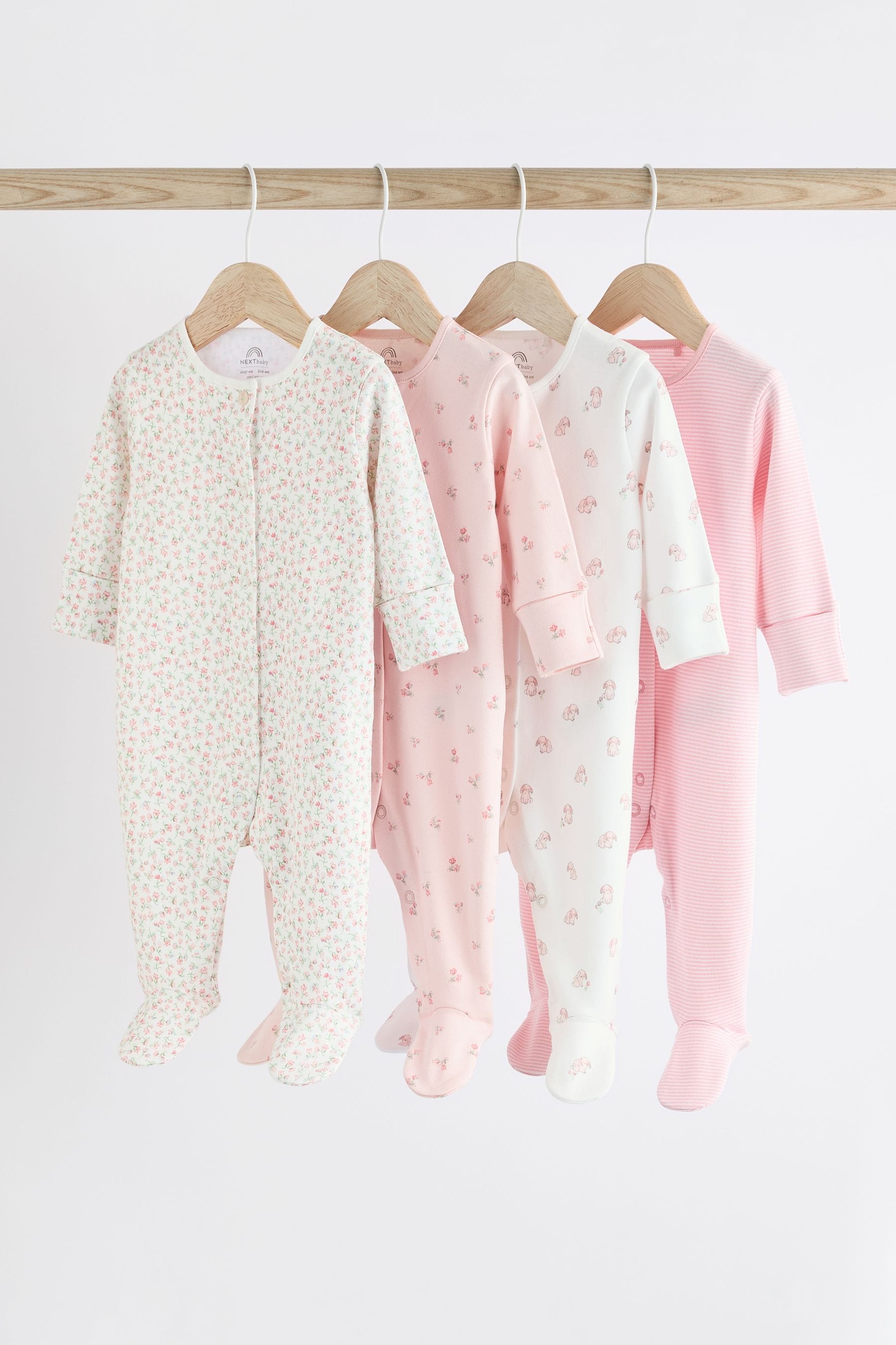 Pink 4 Pack Baby Sleepsuits (0-2yrs)