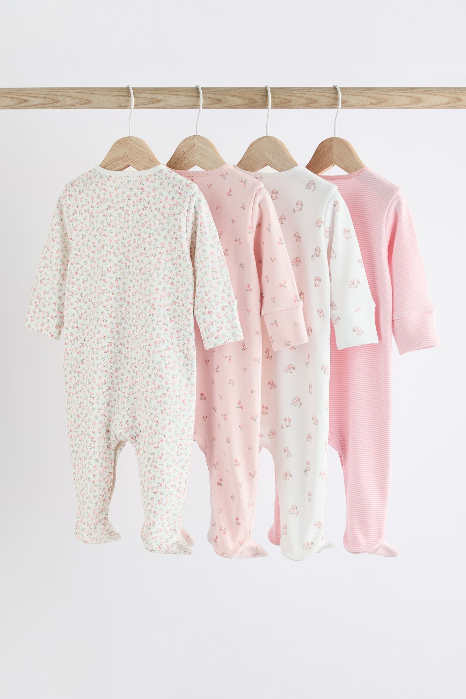 Pink 4 Pack Baby Sleepsuits (0-2yrs)