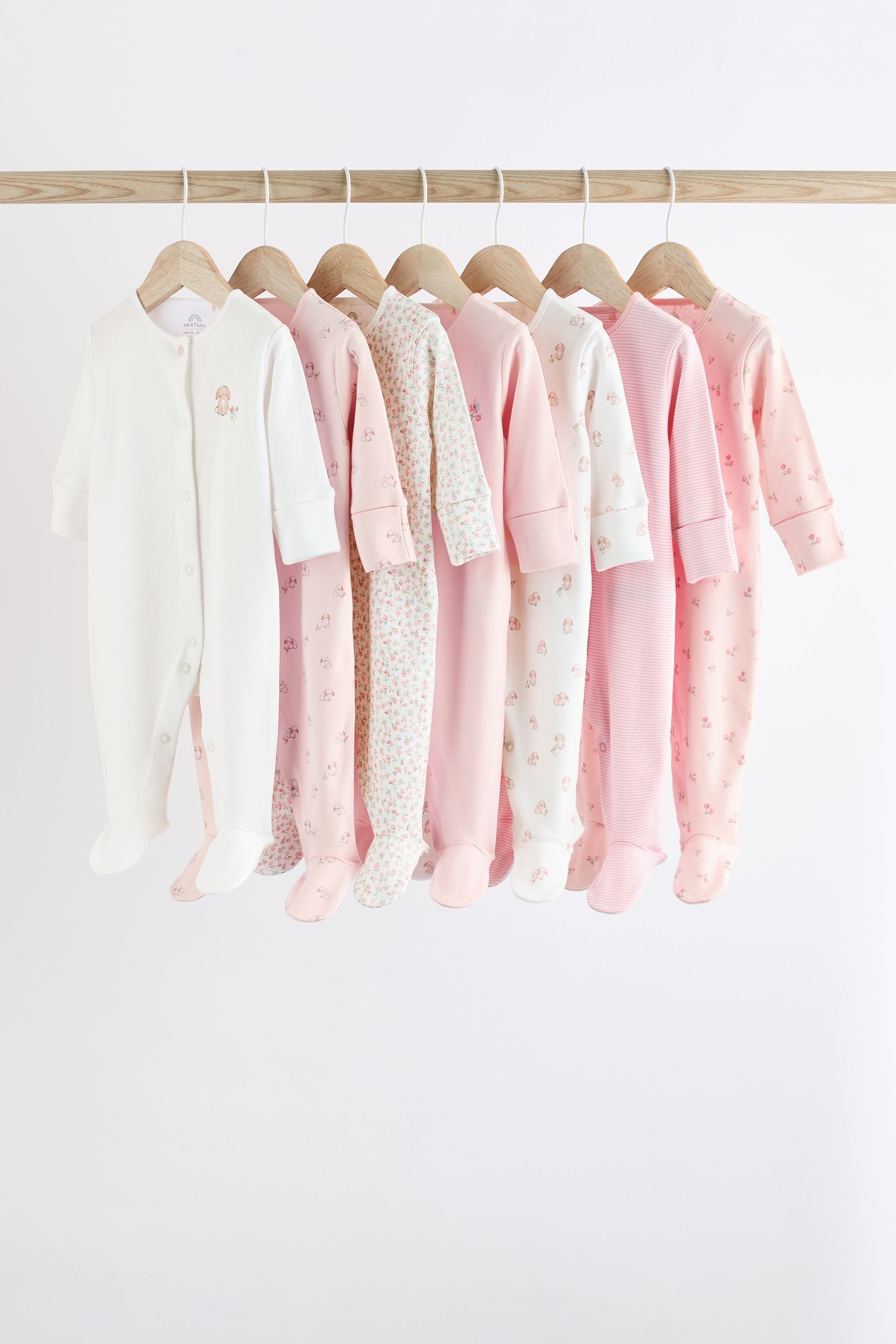 Pink 7 Pack Baby Sleepsuits (0-2yrs)