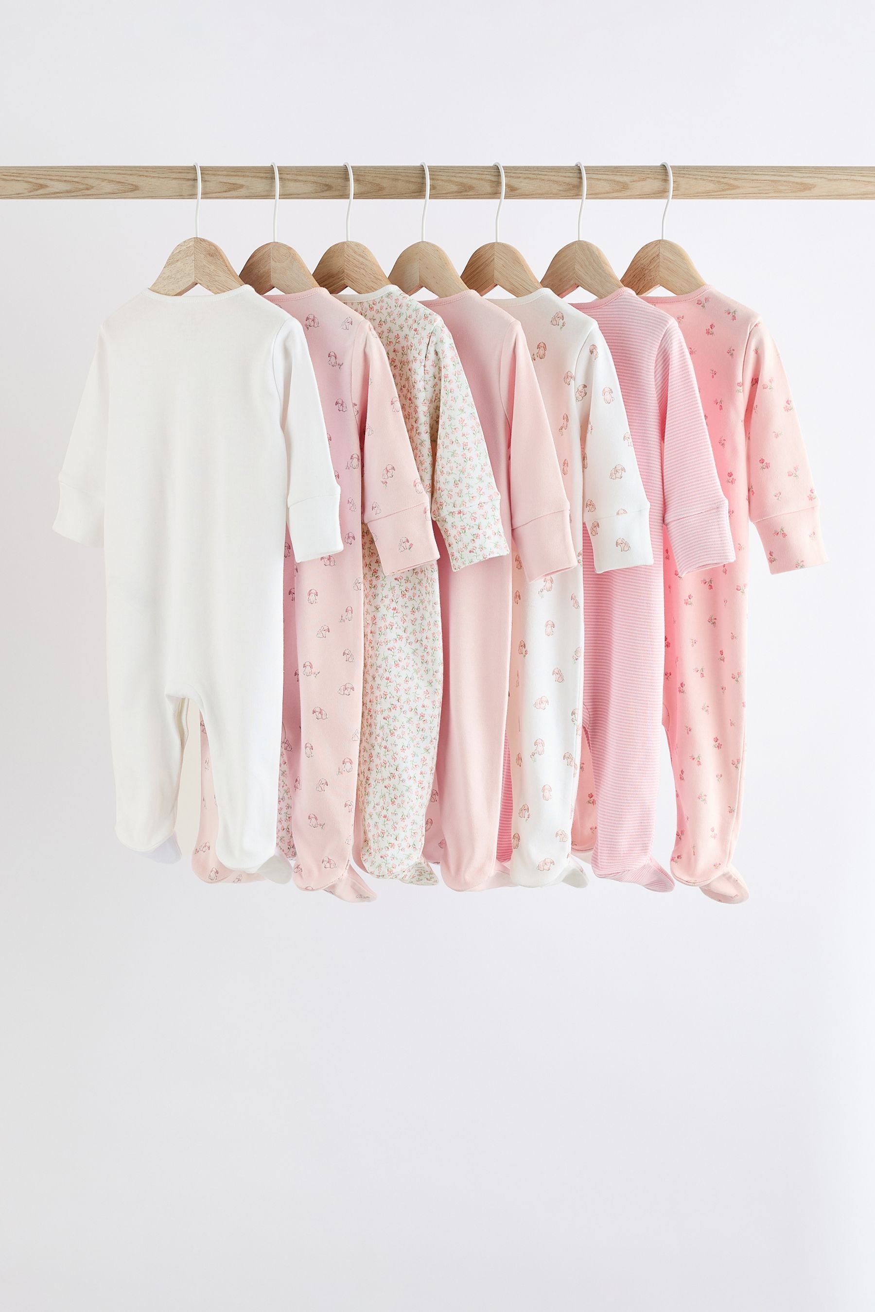 Pink 7 Pack Baby Sleepsuits (0-2yrs)