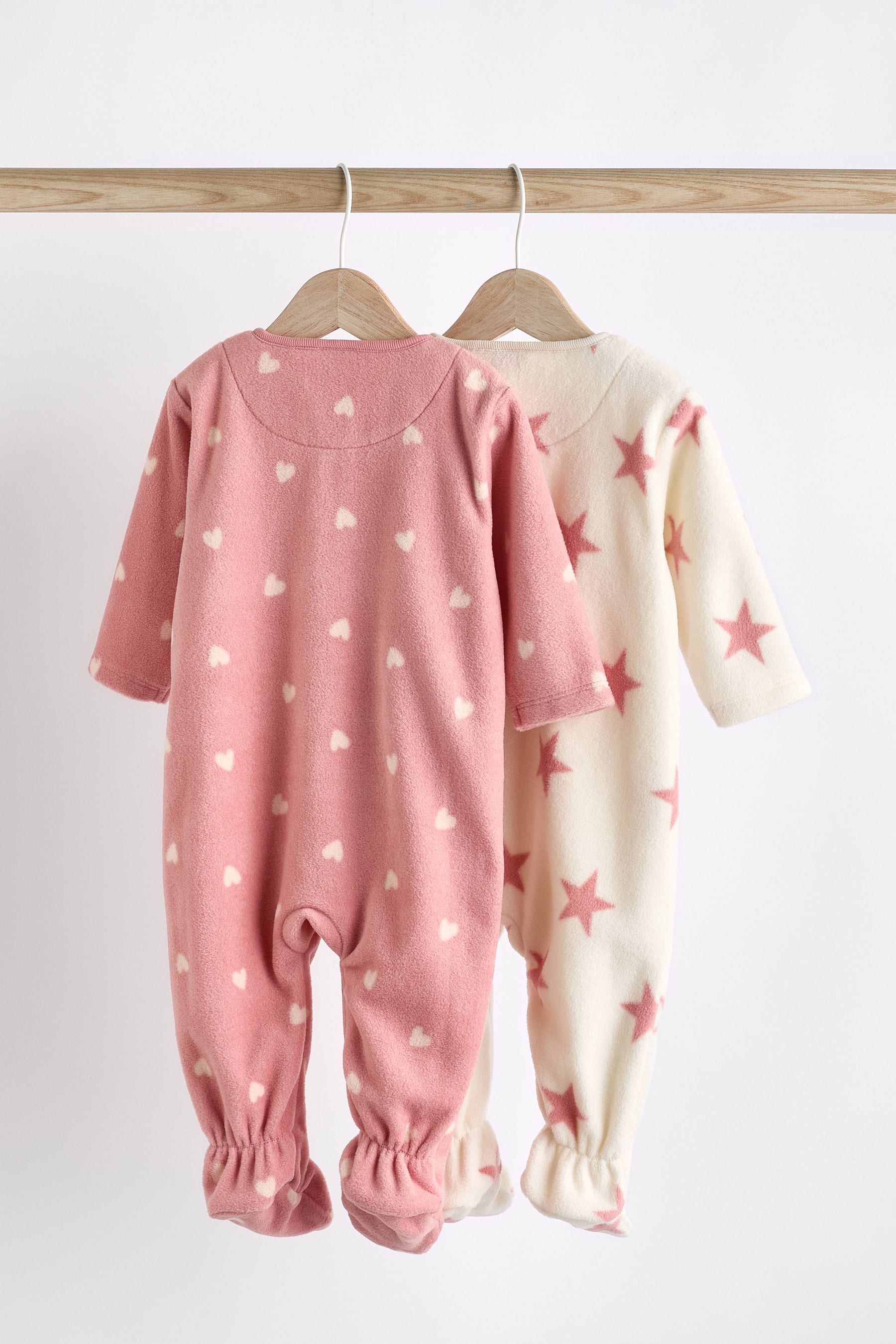 Pink Baby Microfleece Zip Sleepsuits 2 Pack