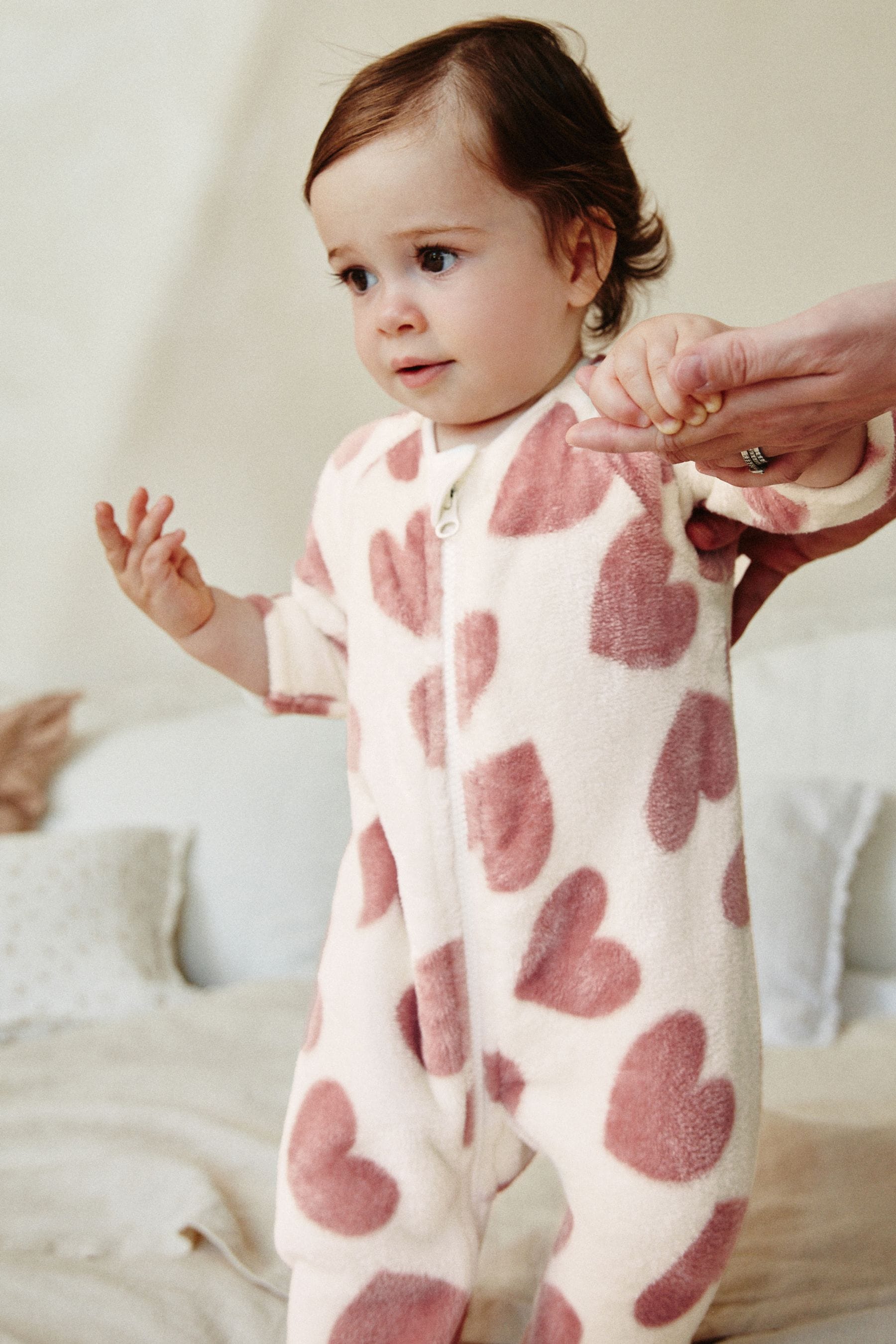 Pink heart Baby Zip Fleece Sleepsuit