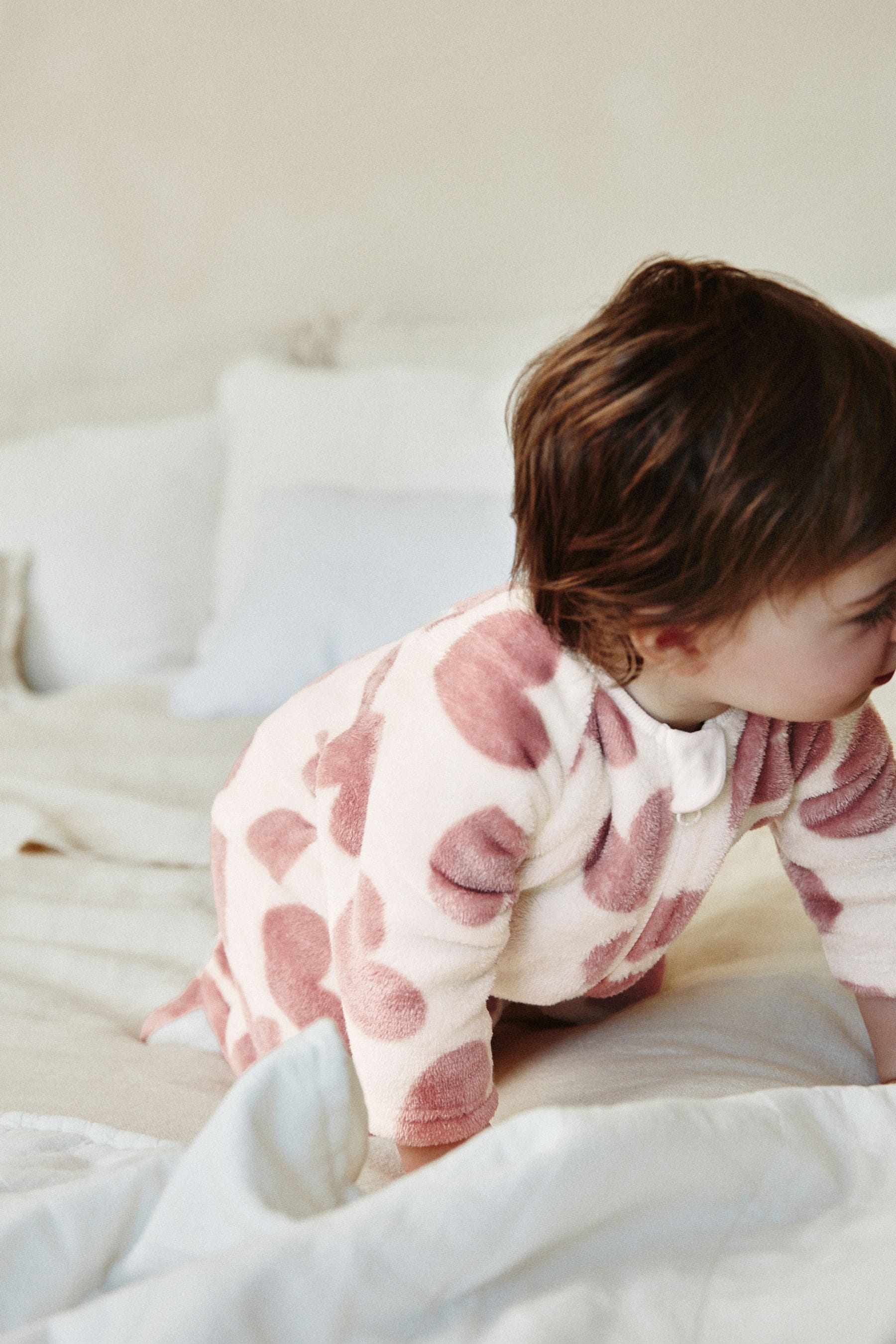 Pink heart Baby Zip Fleece Sleepsuit