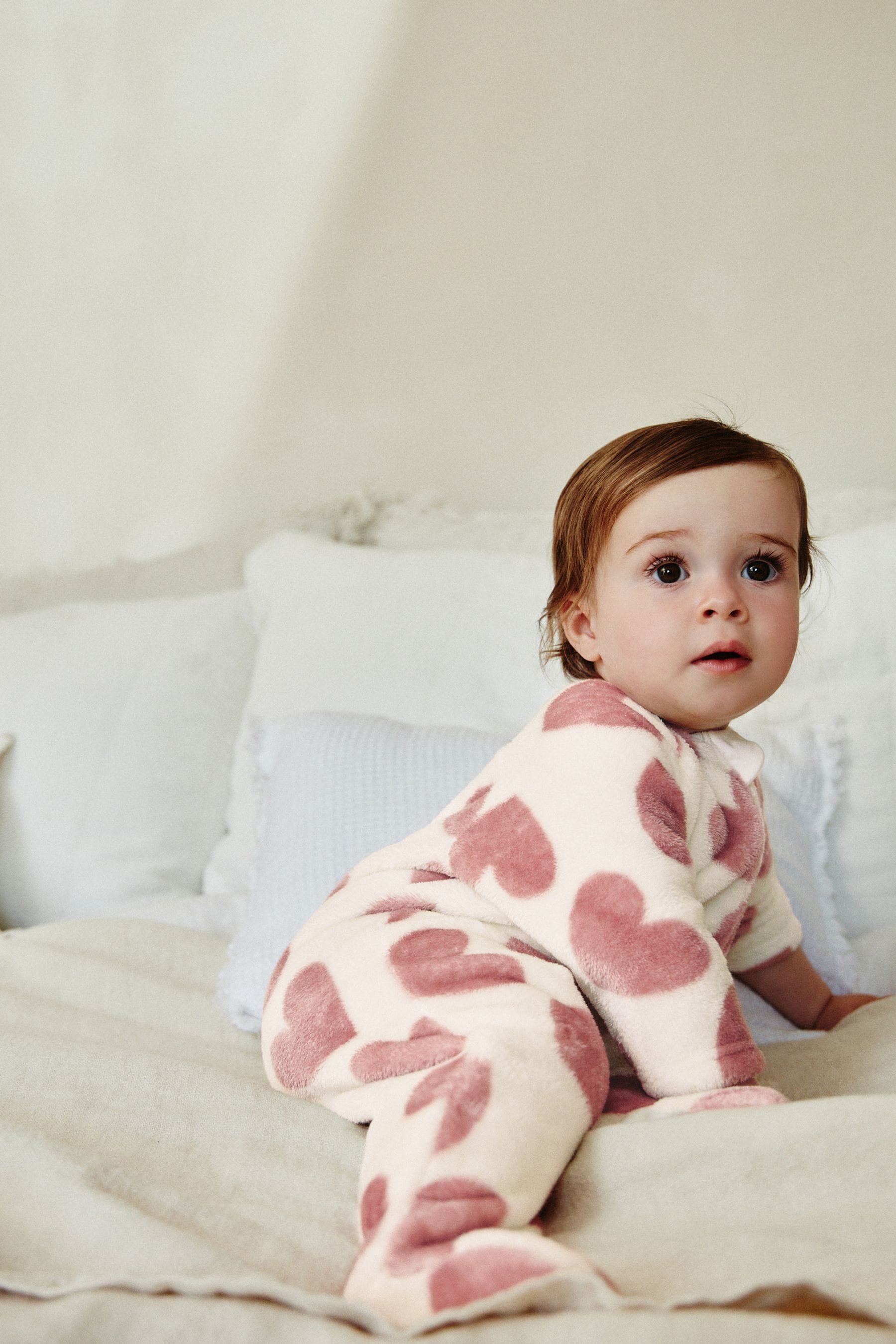 Pink heart Baby Zip Fleece Sleepsuit