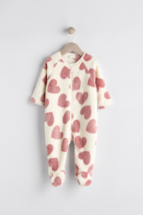 Pink heart Baby Zip Fleece Sleepsuit