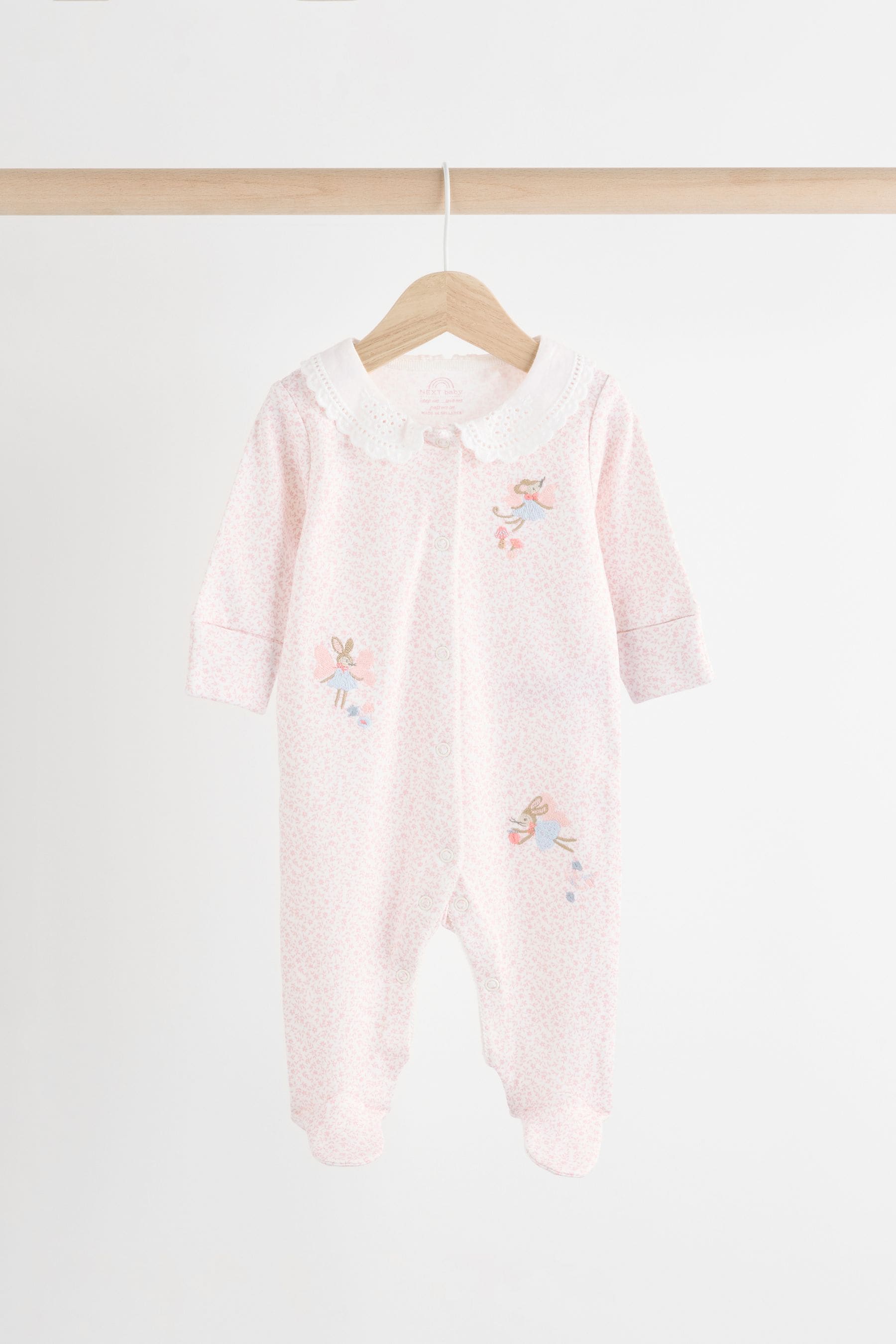 Pink/White Baby 100% Cotton Sleepsuits 3 Pack (0-2yrs)