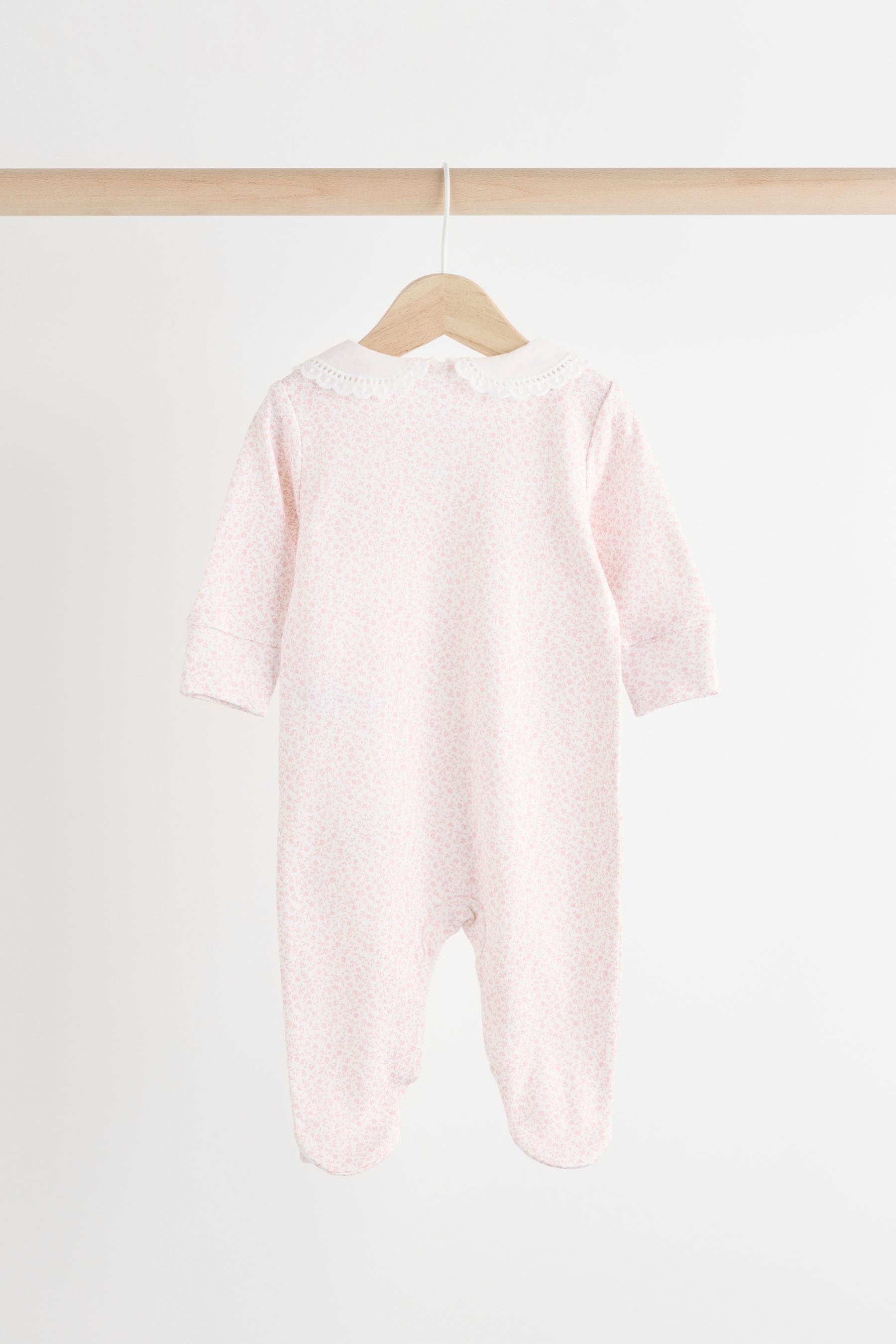 Pink/White Baby 100% Cotton Sleepsuits 3 Pack (0-2yrs)