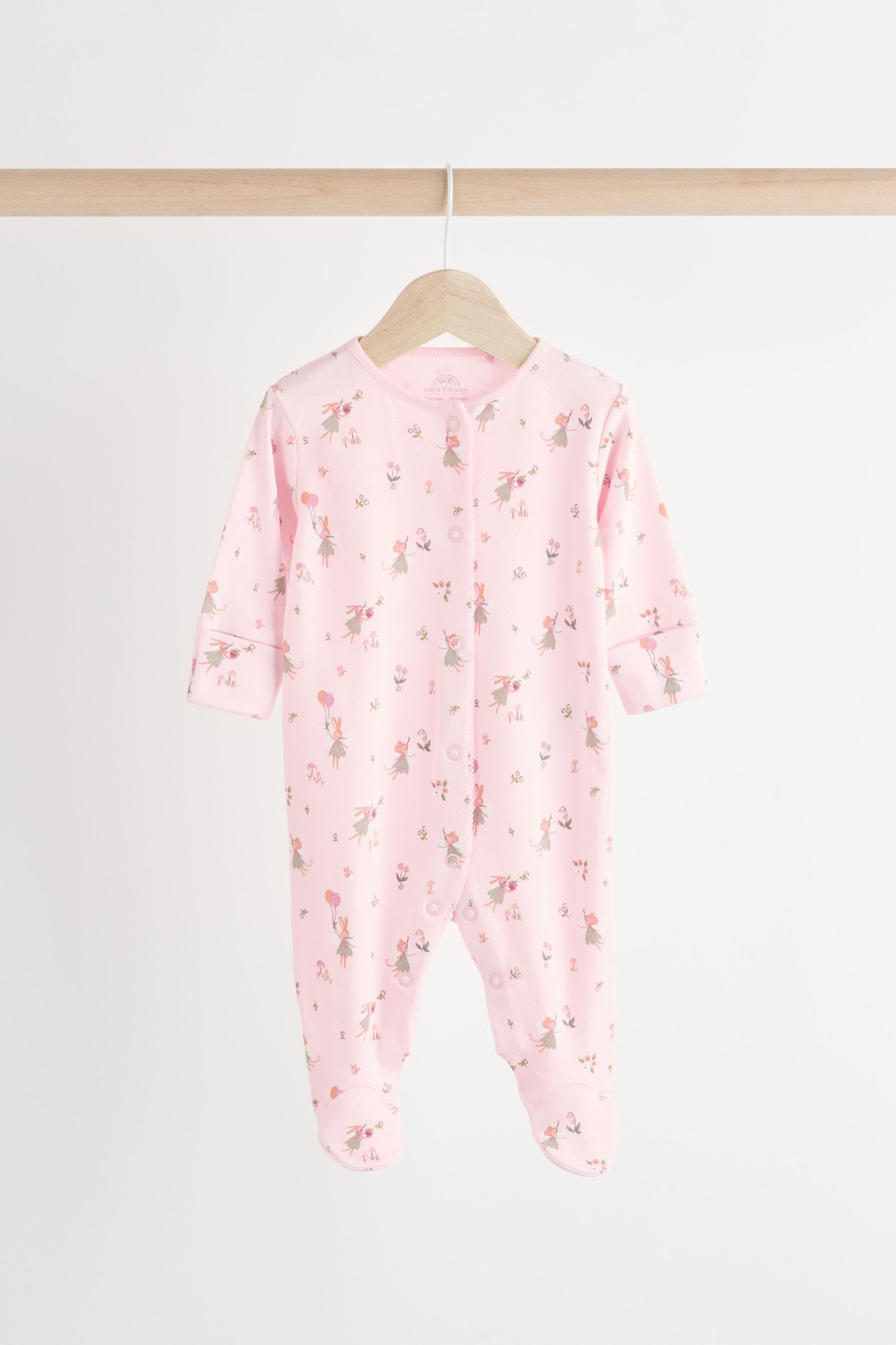 Pink/White Baby 100% Cotton Sleepsuits 3 Pack (0-2yrs)