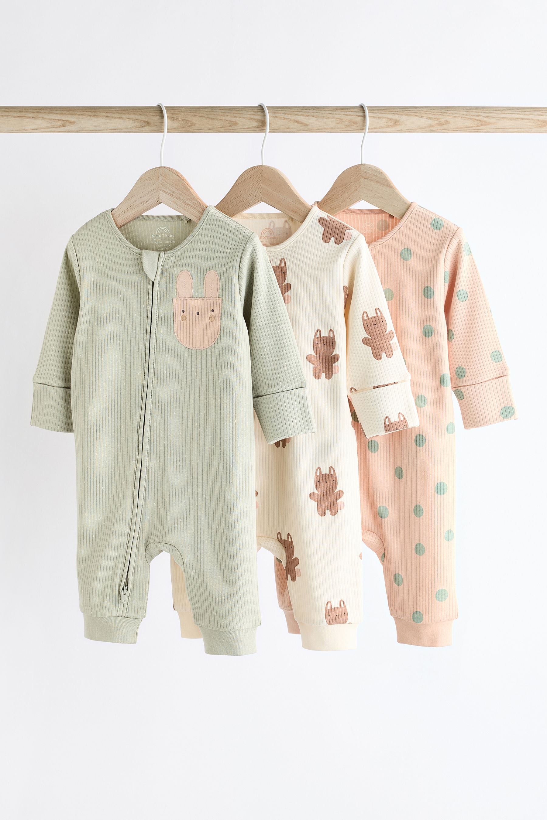 Mint Green Baby Footless Zip Sleepsuit 3 Pack (0mths-3yrs)