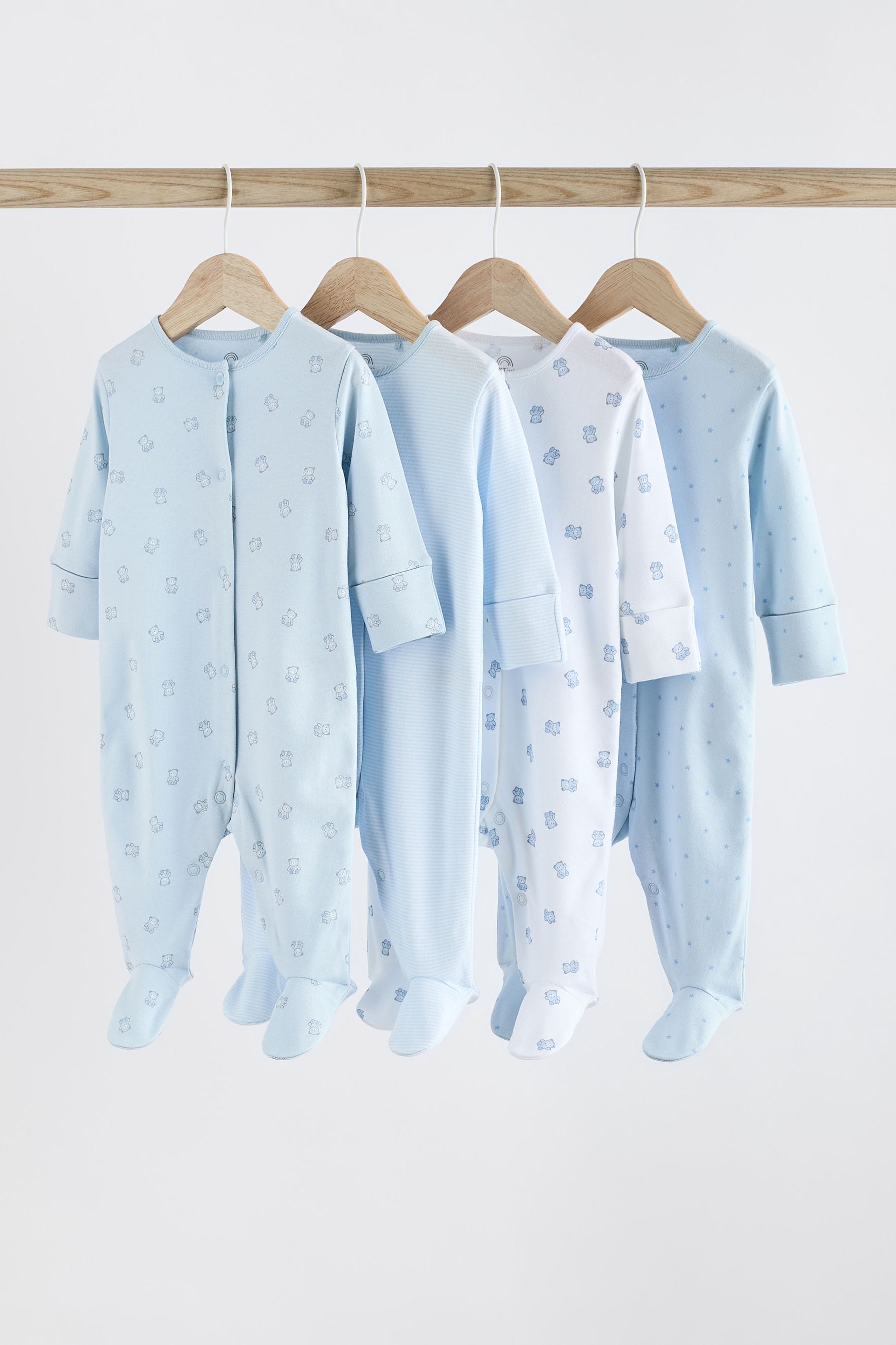 Blue 4 Pack Baby Bear Sleepsuits (0-2yrs)