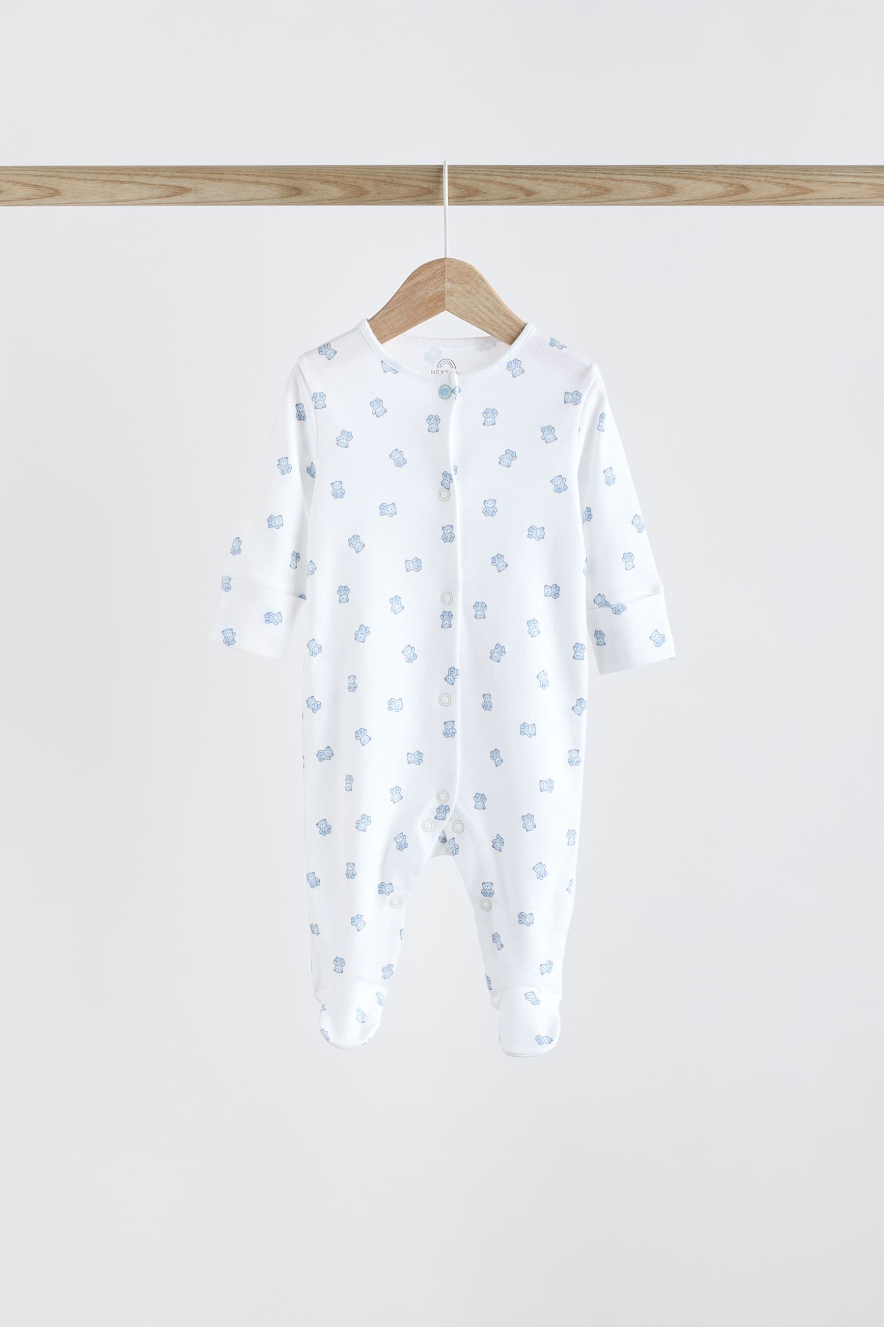 Blue 4 Pack Baby Bear Cotton Sleepsuit (0-2yrs)